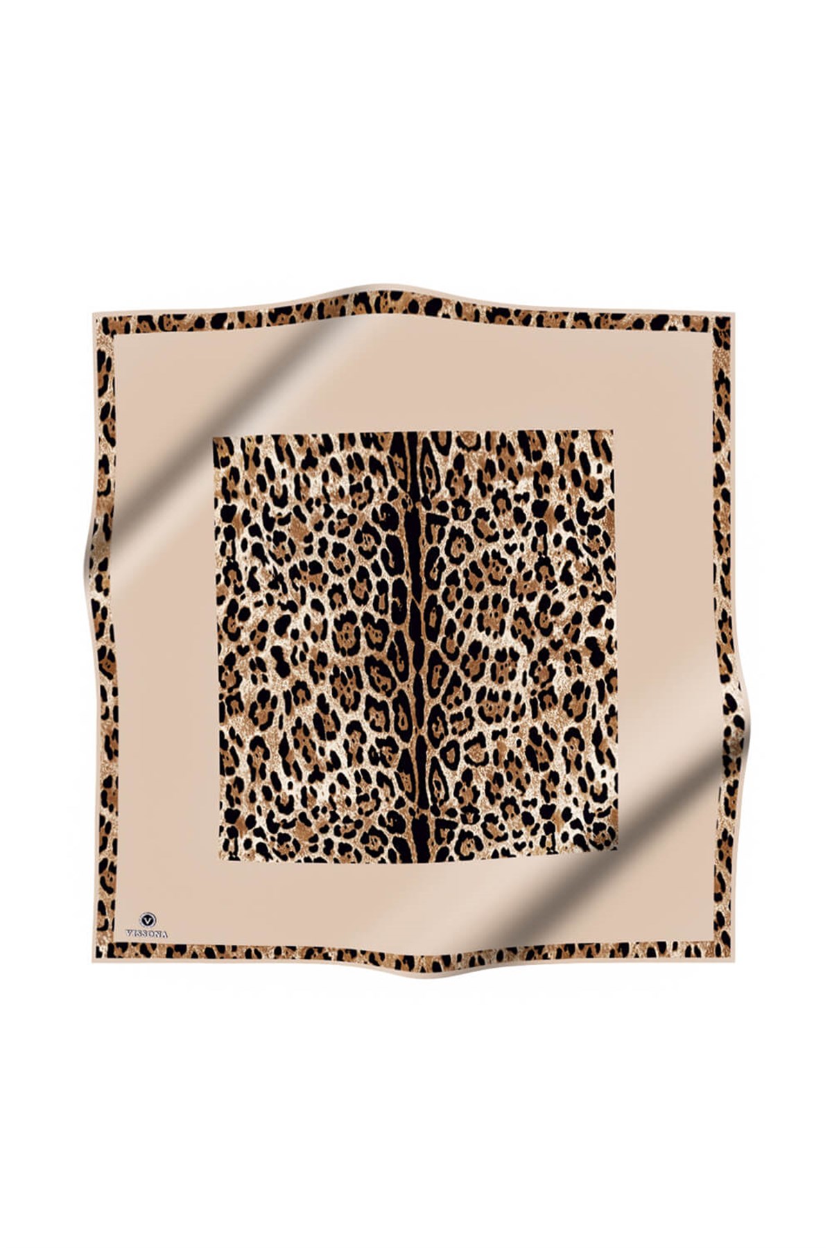 %100 Twill İpek Leopar Desenli Bej Renkli 90x90 Eşarp Dikim Şekli : El Dikişi