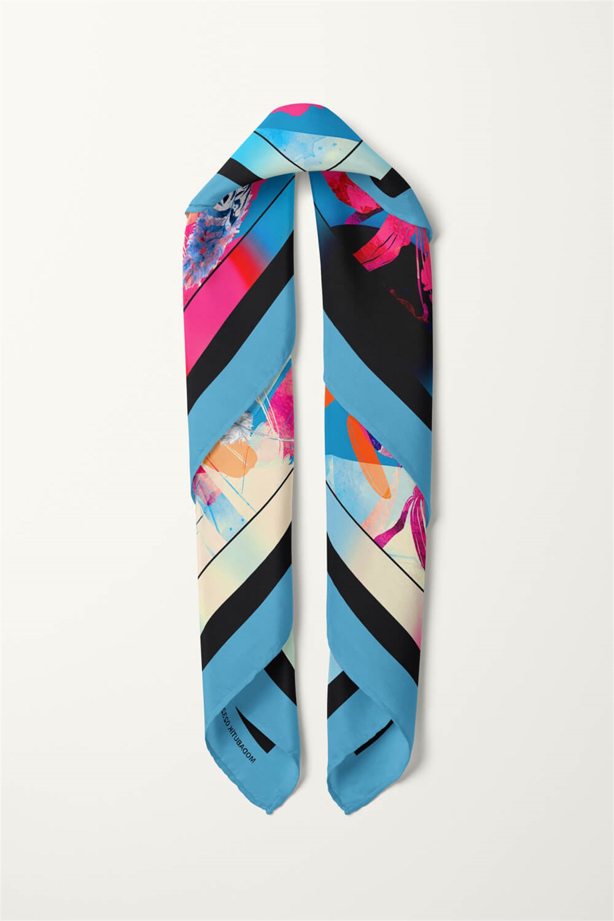 Violla B99 Kadın Garden Desenli Bandana 50x50 Siyah Mavi DG0232-22
