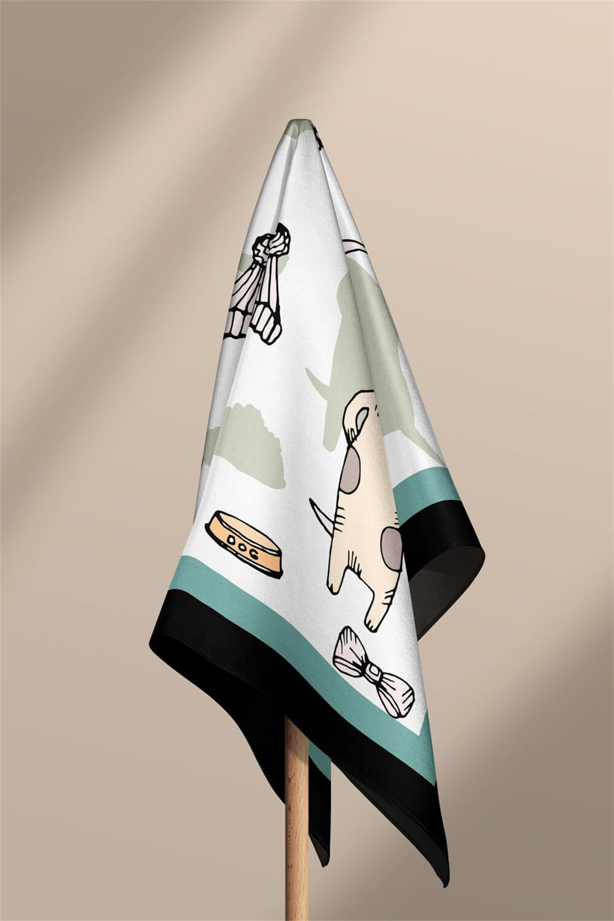 B5 Kadın Gri Puppy Love Desenli 50x50 Bandana HYL DG0682-22