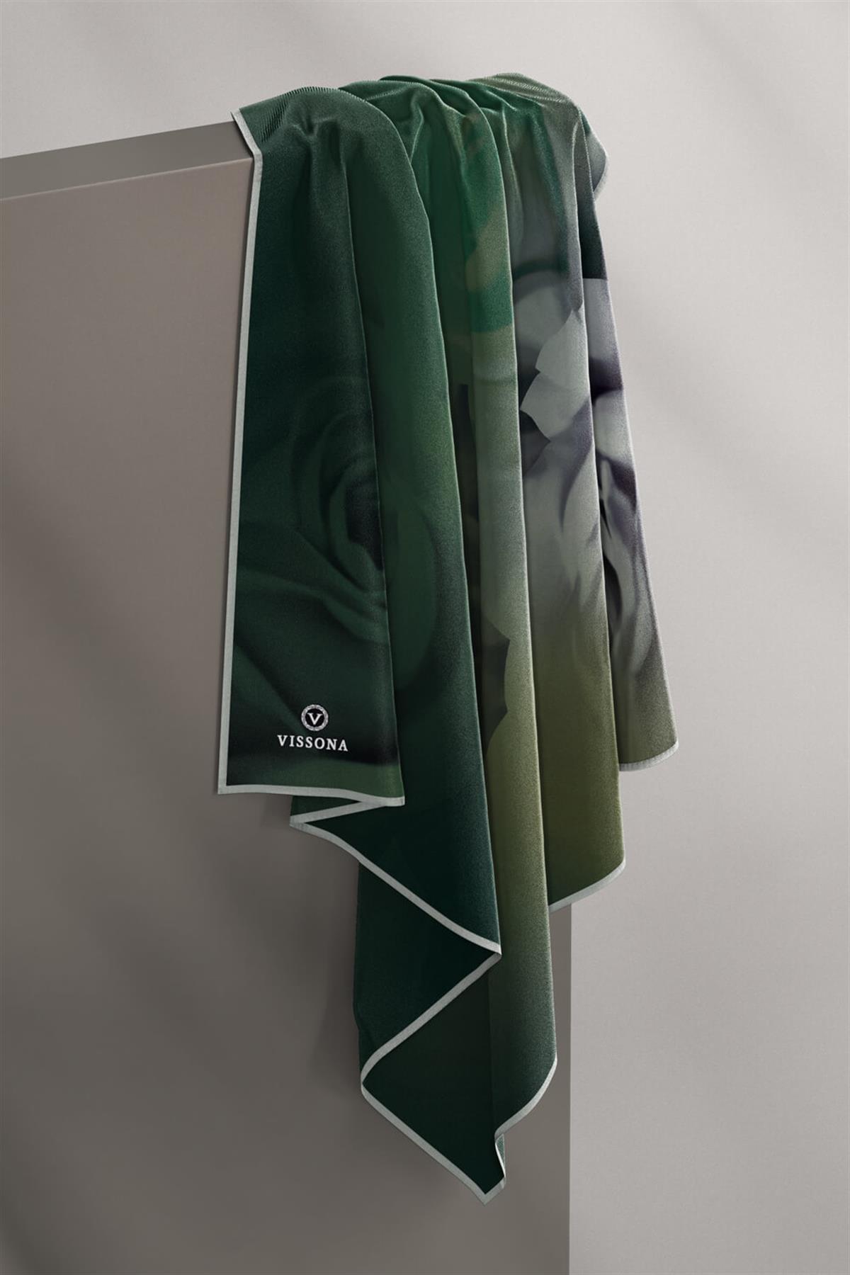 %100 Twill İpek Gül Desenli Haki - Zümrüt Yeşili Renkli 90x90 Eşarp Dikim Şekli : El Dikişi