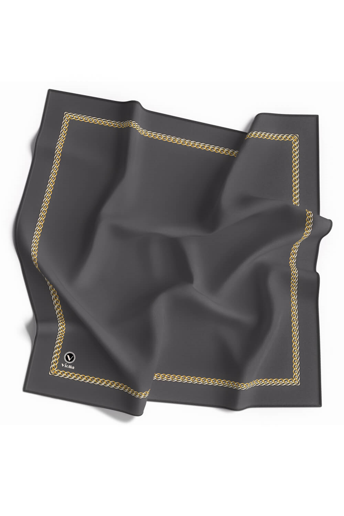 Twill Kenar Motifi Zincir Desenli Füme Renkli 90x90 Dikim Şekli : El Dikişi Eşarp (İpek İçermez)