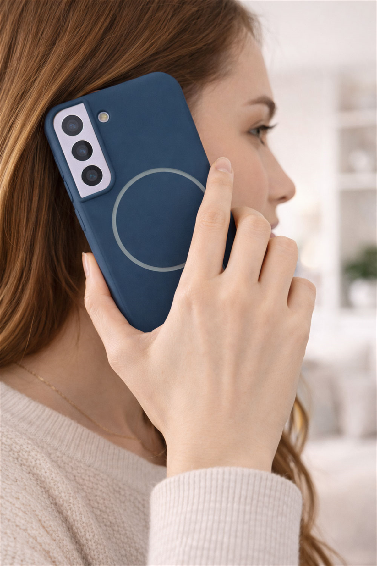 SAMSUNG Galaxy S22 Uyumlu İçi Kadife Magsafe Wireless Şarz Özellikli Lacivert Renkli Telefon Kılıfı