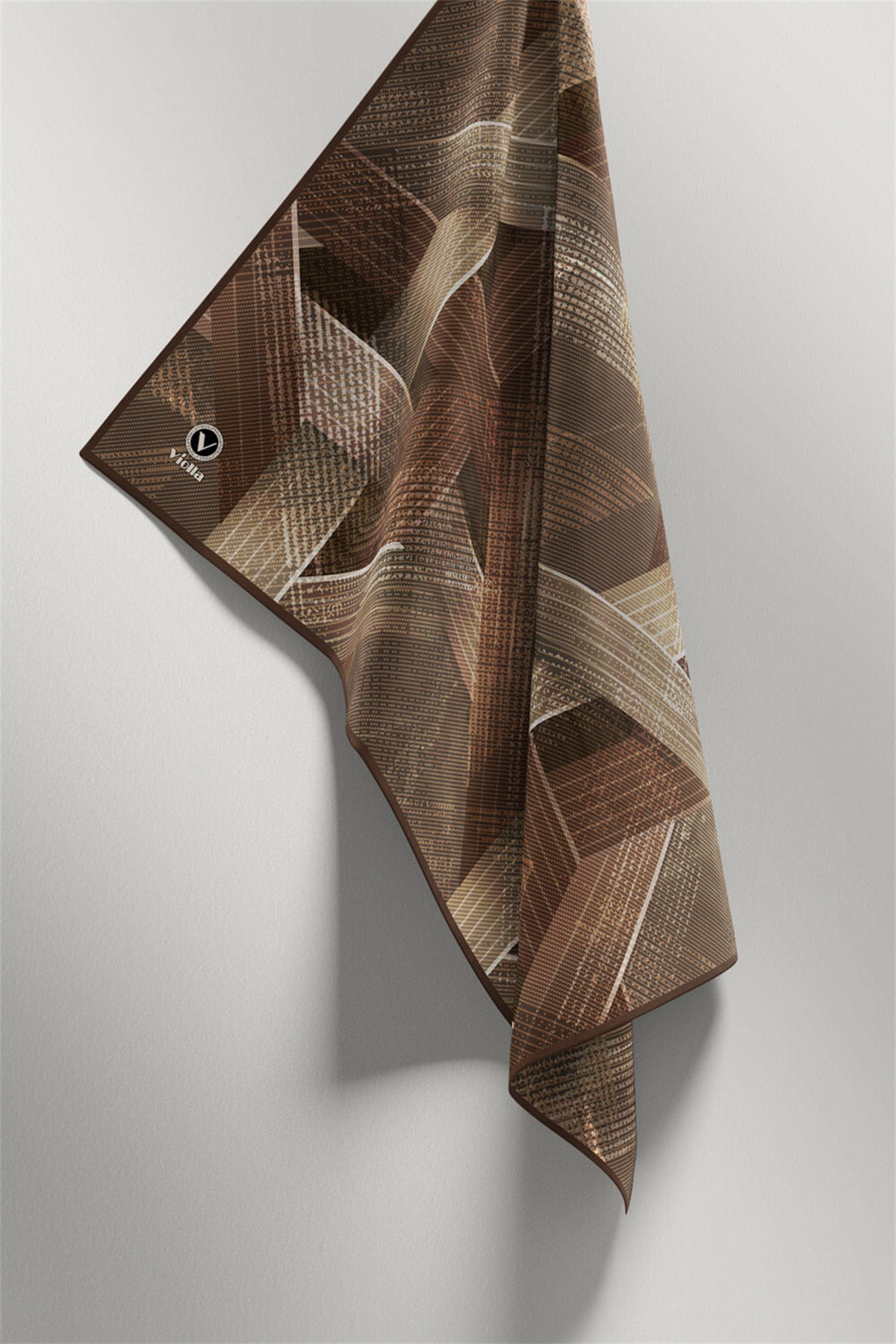 Twill Dokulu Geometrik Desenli Vizon Renkli 90x90 Eşarp (İpek İçermez) Kenar Dikiş Şekli El Dikişli