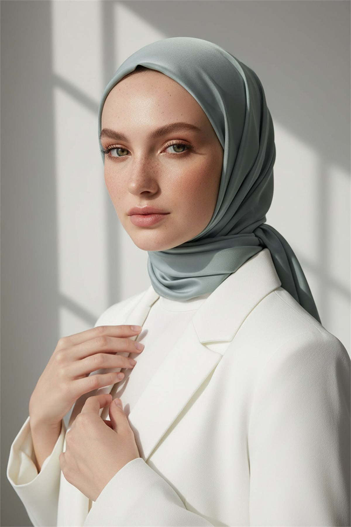 Viskon Twill İpek Eşarp 90x90 Küf Yeşili Düz Renk Az Hatalı El Dikişli Kadın Eşarp