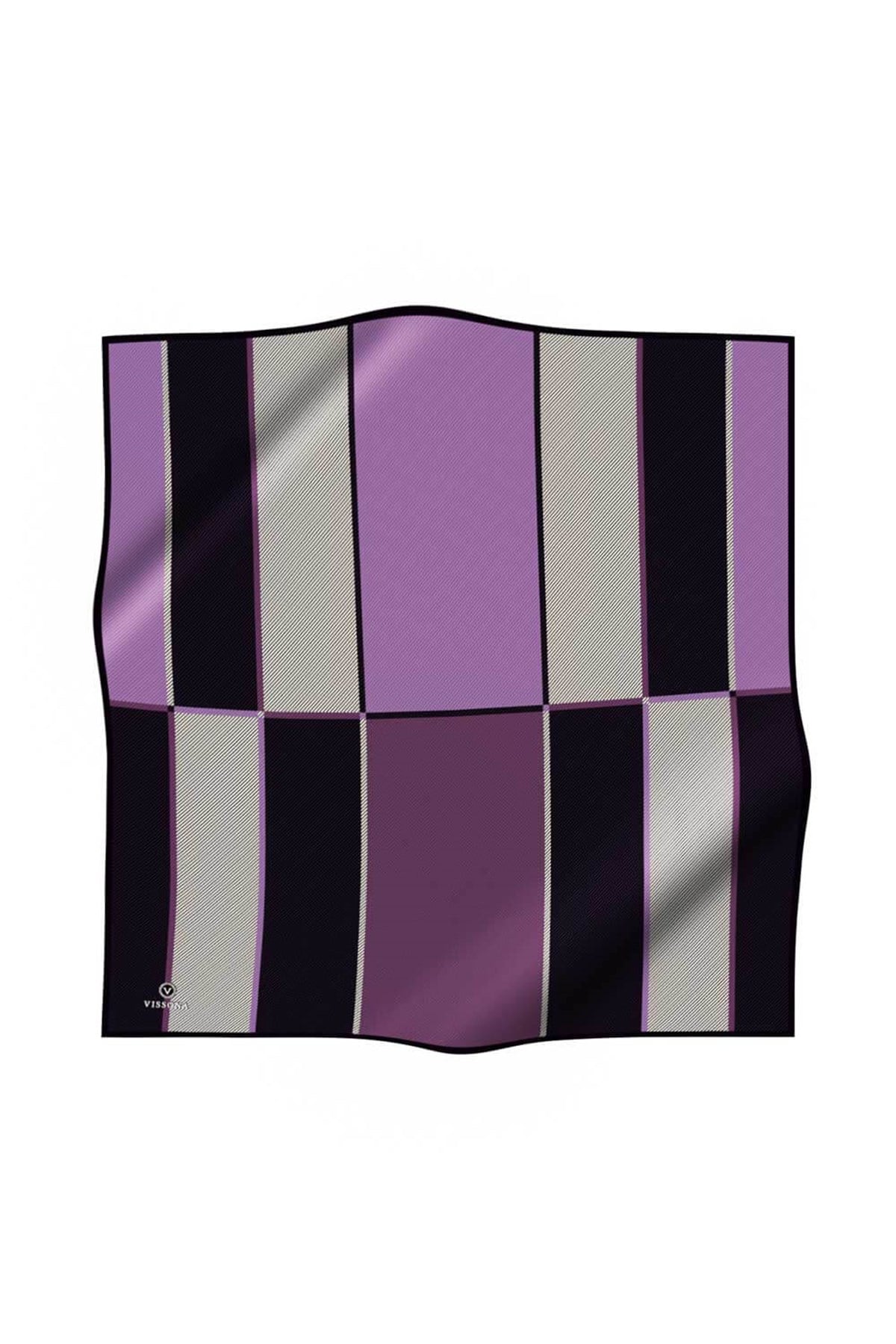 %100 Twill İpek Geometrik Desenli Lila Renkli 90x90 Eşarp Dikim Şekli : El Dikişi