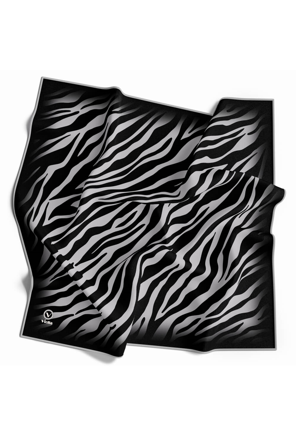 Twill Zebra Desenli Gümüş Renkli 90x90 Eşarp (İpek İçermez) Dikim Şekli : El Dikişi