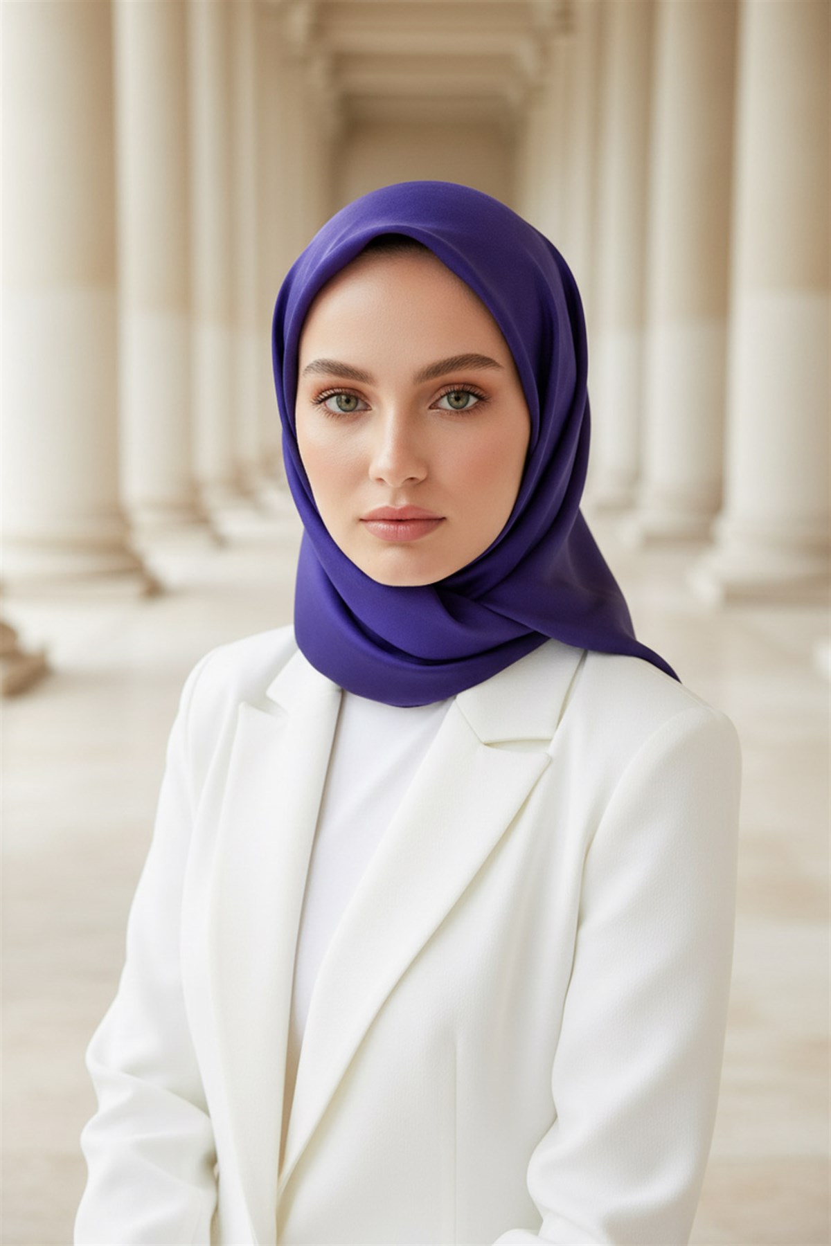 %100 Twill İpek Degrade Desenli Mor Renkli 90x90 Eşarp Dikim Şekli : El Dikişi
