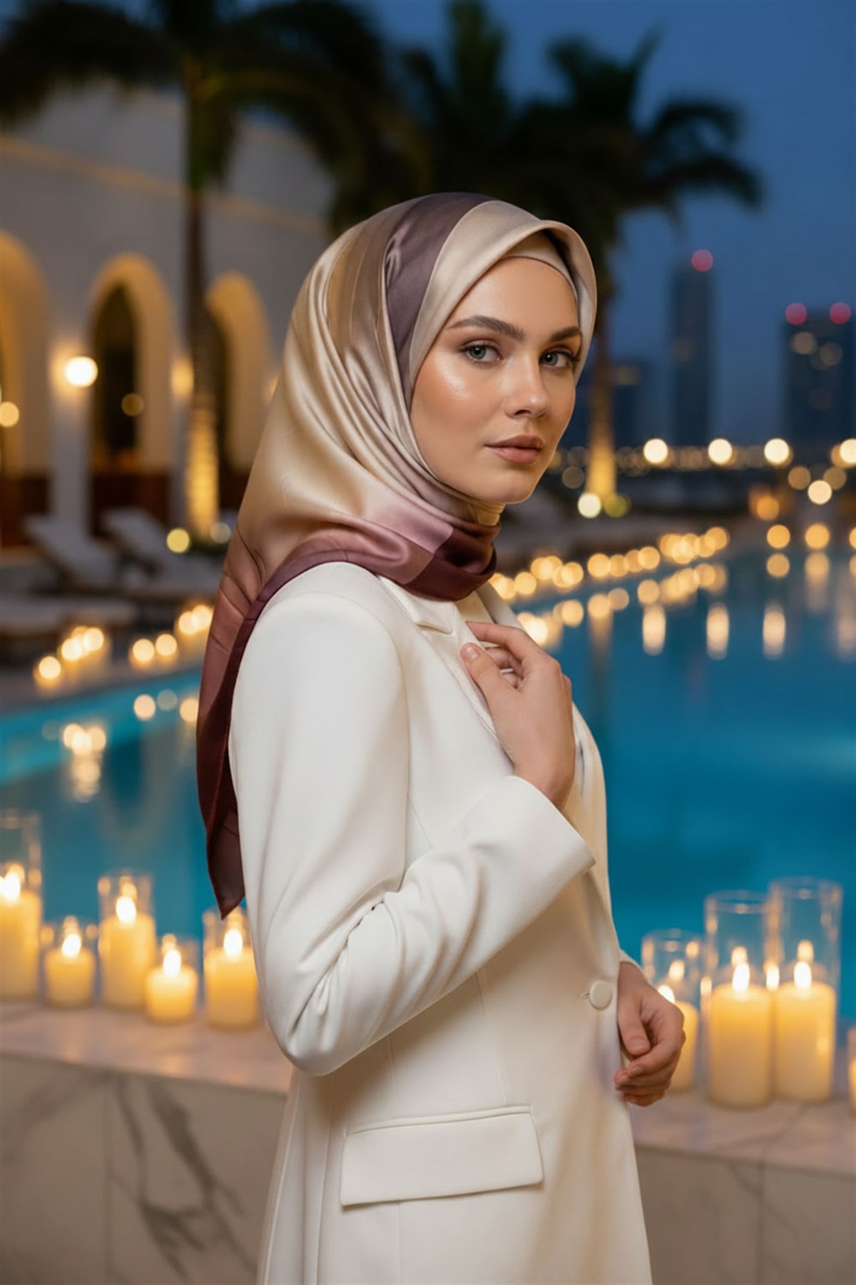 %100 Twill İpek Duman Desenli Hardal - Taba Renkli 90x90 Eşarp Dikim Şekli : El Dikişi