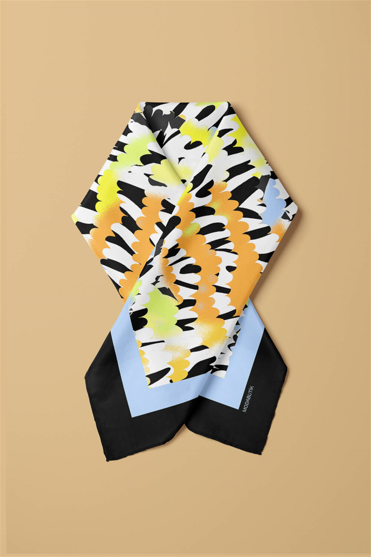 V39 Kadın Sarı Suluboya Desenli 50x50 Bandana HYL DG01281-22