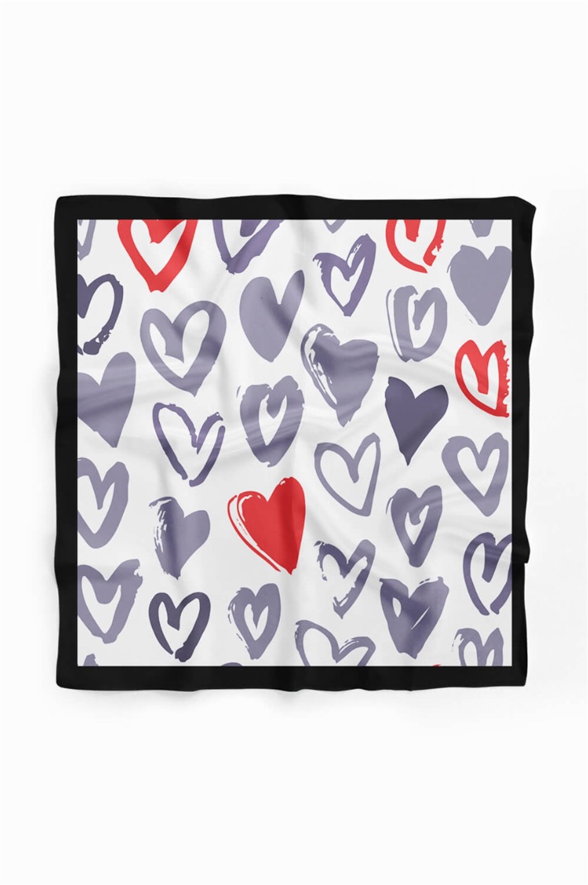 Violla D119 Kadın Kalp Desenli Bandana 50x50 Kırmızı Gri - DG0386