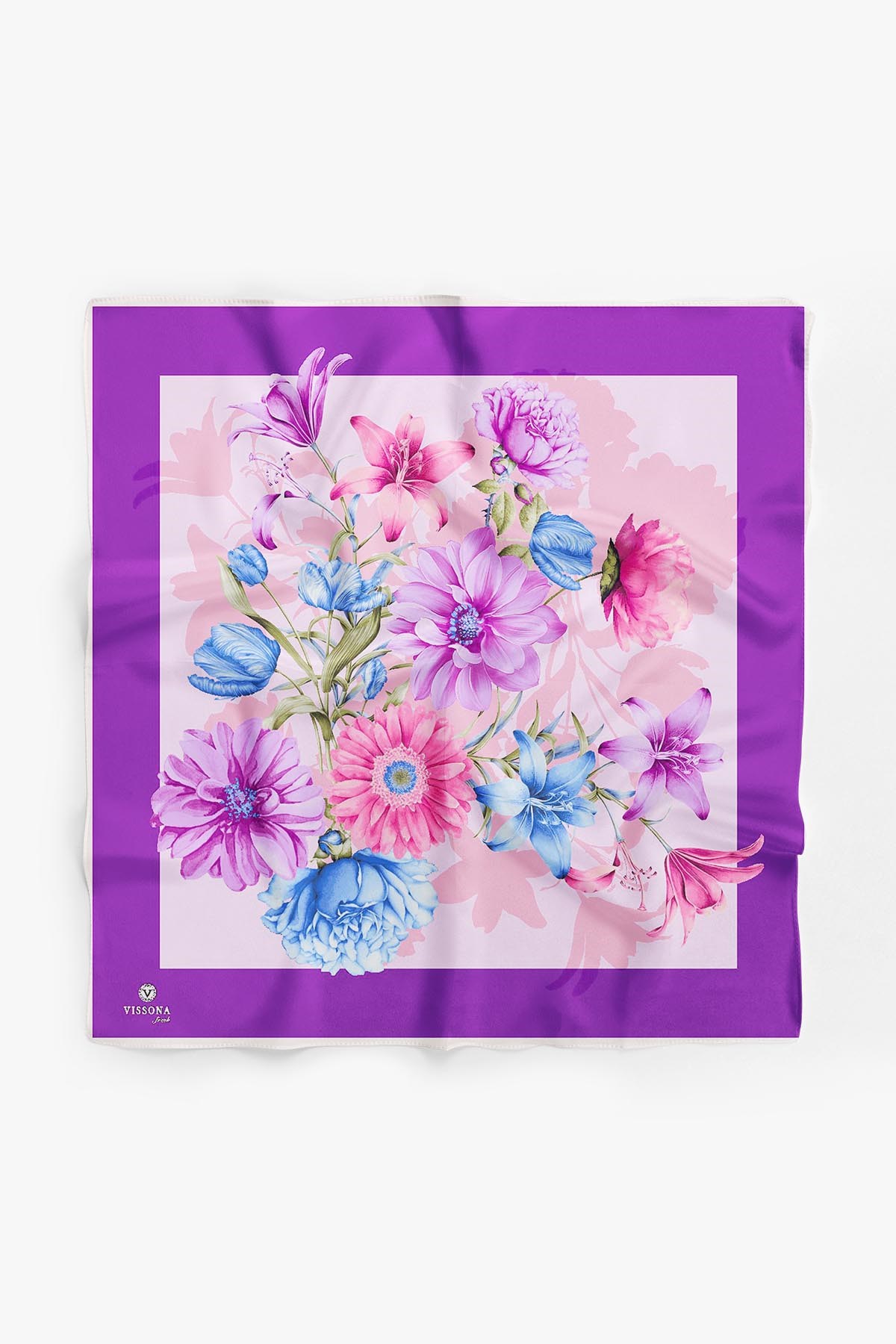 %100 İpek Kadın Desenli Bandana 80x80