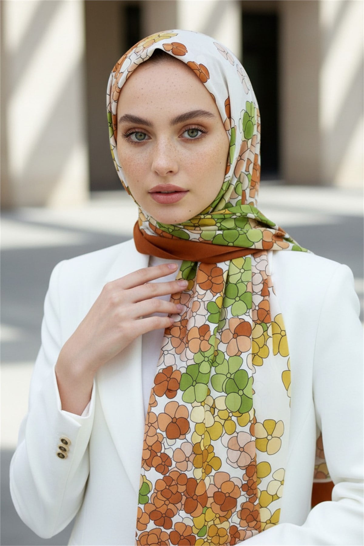 KREP YONCA DESENLİ TABA RENKLİ 75X195 KIRIŞMAZ ŞAL