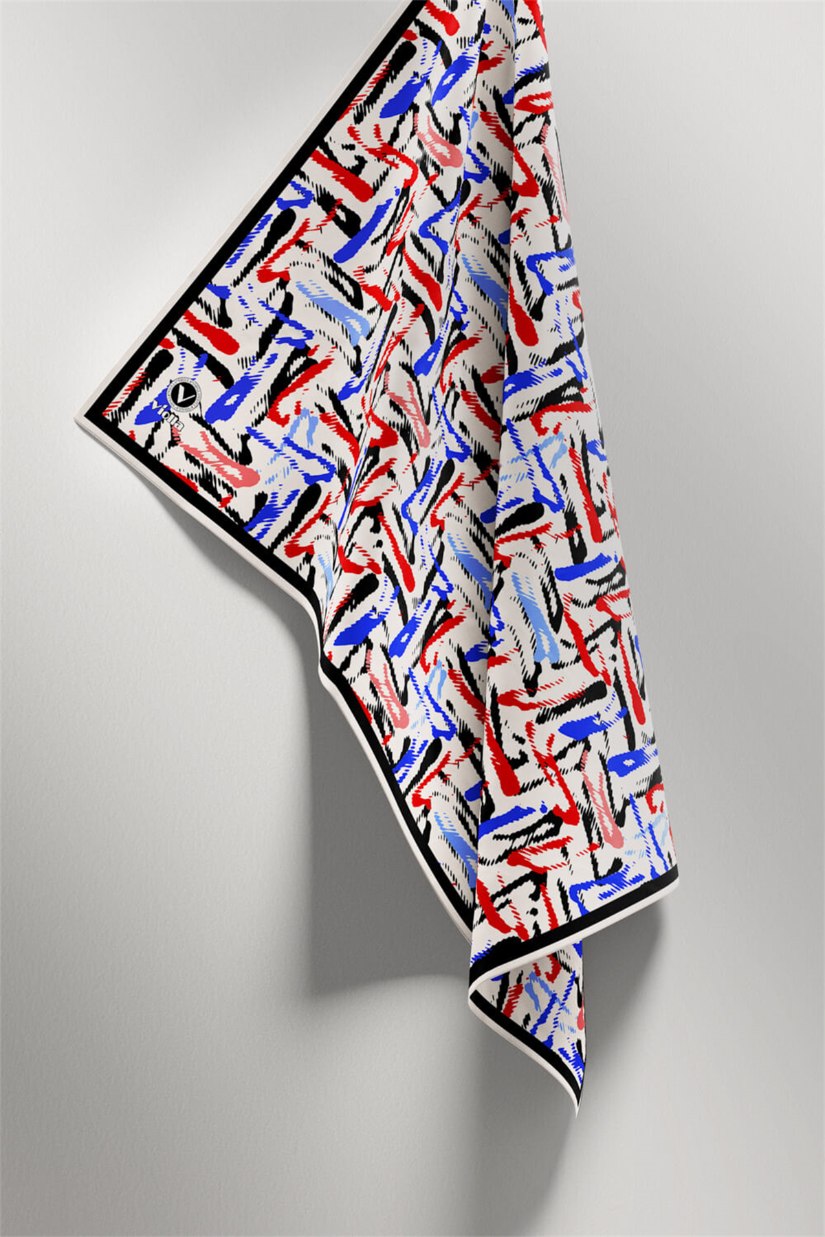 Twill Geometrik Desenli Saks - Kırmızı Renkli 90x90 Eşarp (İpek İçermez) Dikim Şekli : El Dikişi