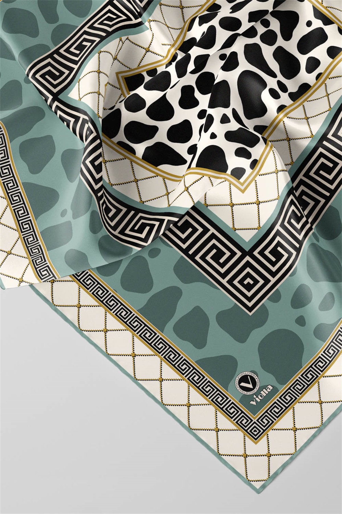 Twill Taş Desenli Mint Yeşili Renkli 90x90 Eşarp (İpek İçermez) Kenar Dikiş Şekli El Dikişli