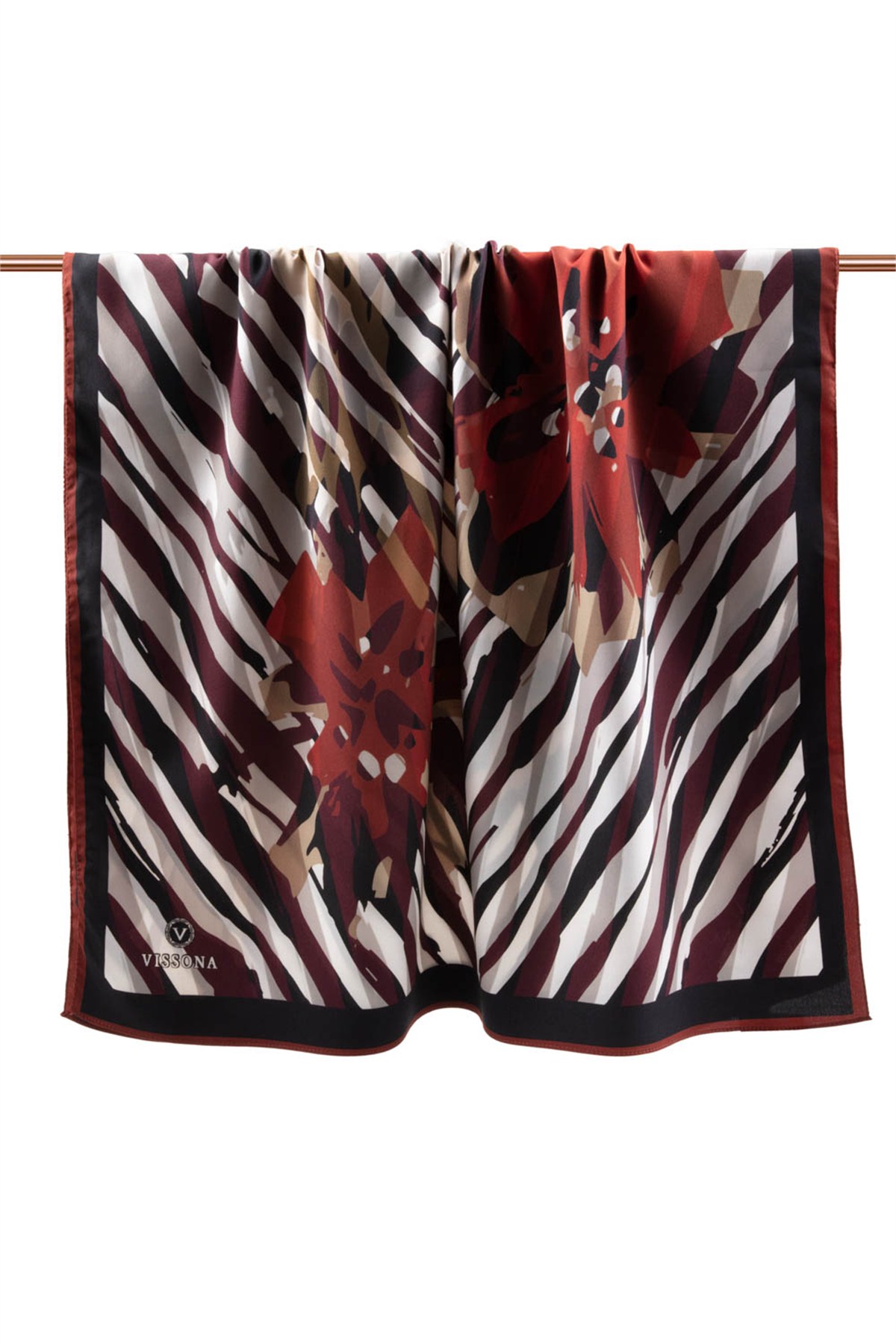 KREP ZEBRA VE ÇİÇEK DESENLİ BORDO RENKLİ 75X195 KIRIŞMAZ ŞAL