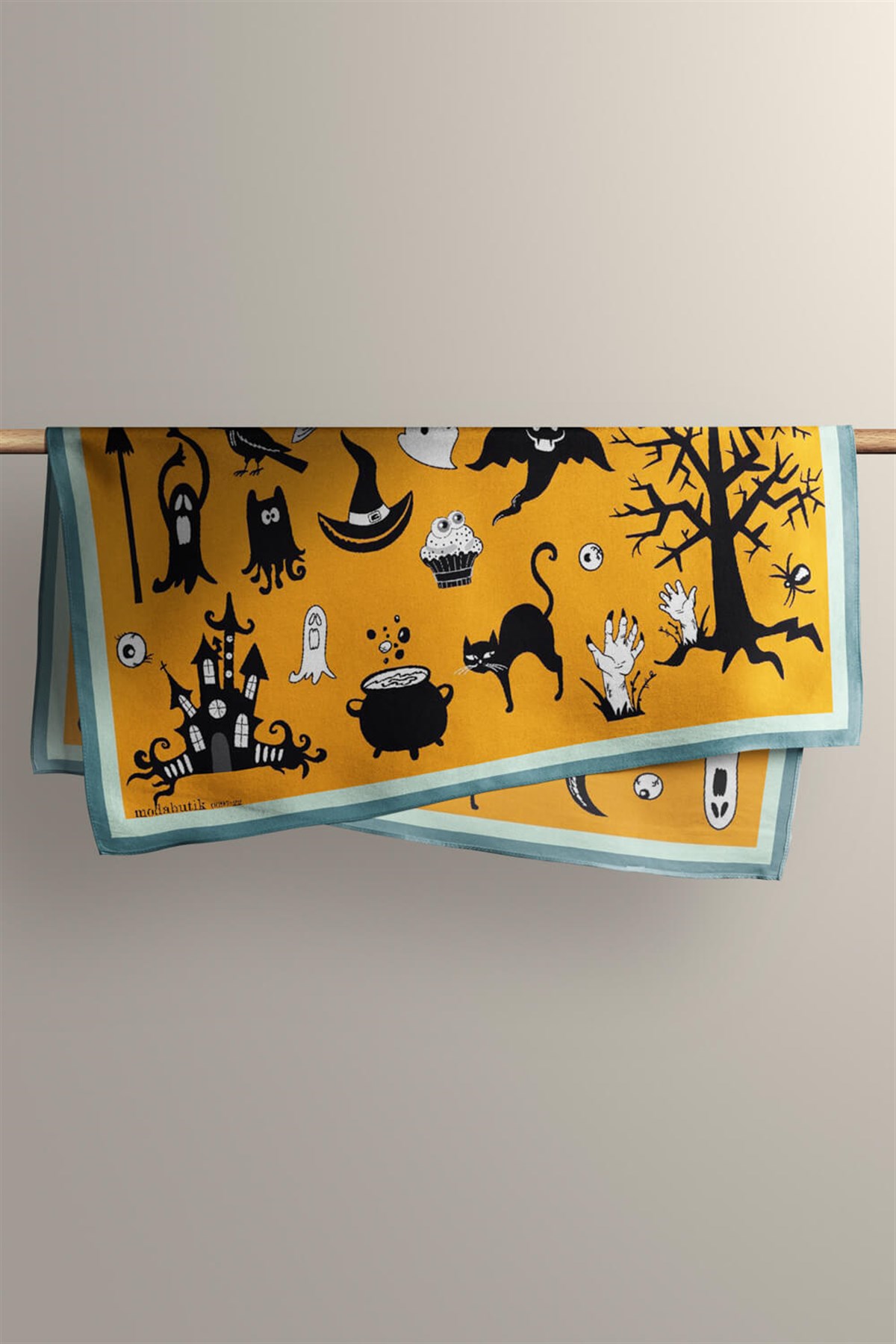 Violla Kadın Hardal Trick or Treat Desenli 50x50 Bandana DG0697-22