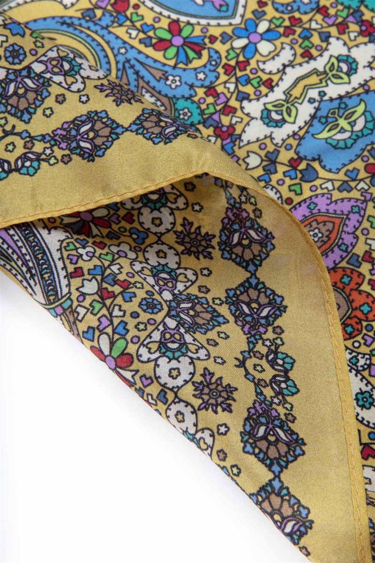 100% İpek Etro Desenli Gold - Mor Renkli 92x210 Şal