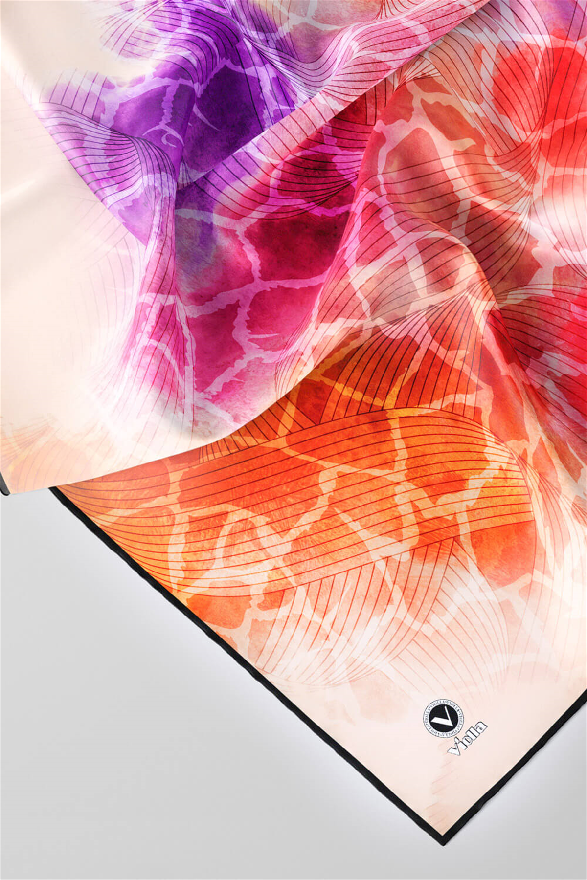 Twill Degradeli Ve Zürafa Desenli Taba Renkli 90x90 Eşarp (İpek İçermez) Kenar Dikiş Şekli El Dikişli