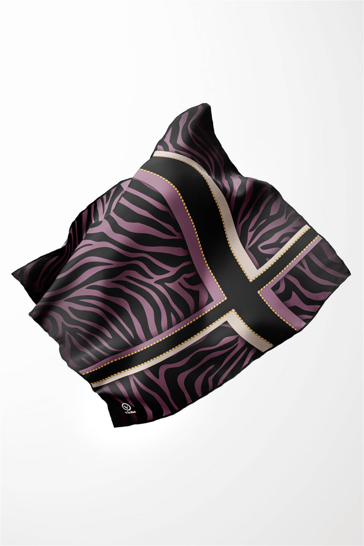 Twill Zebra Desenli Siyah - Lila Renkli 90x90 Eşarp (İpek İçermez) Dikim Şekli : El Dikişi