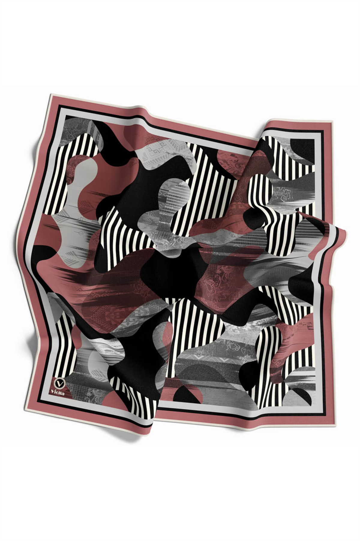 Twill Çizgili Geometrik Desenli Pudra Renkli 90x90 Eşarp (İpek İçermez)