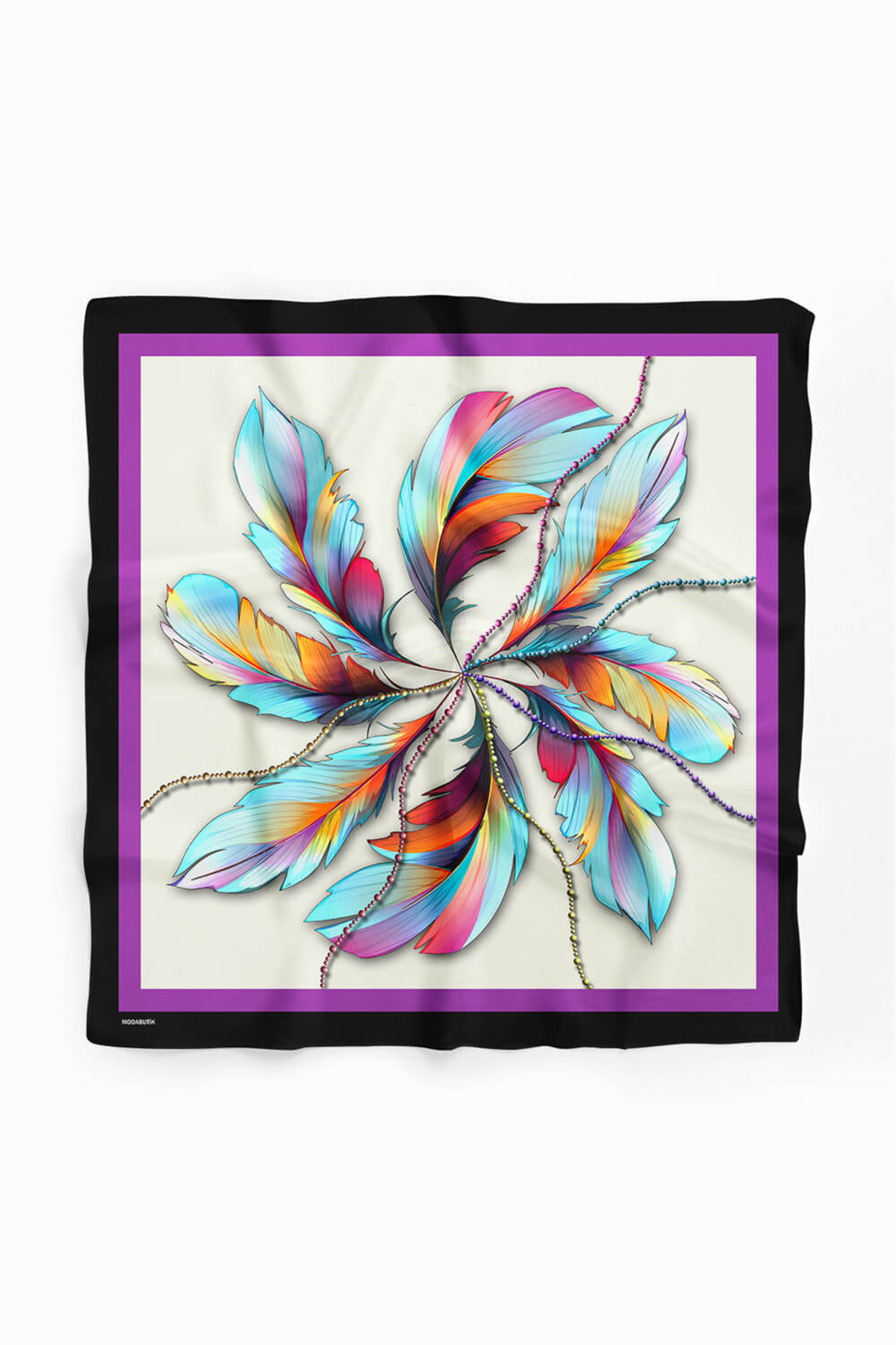 Kadın Leaf Desenli Bandana 50x50 Mor DG0226-22