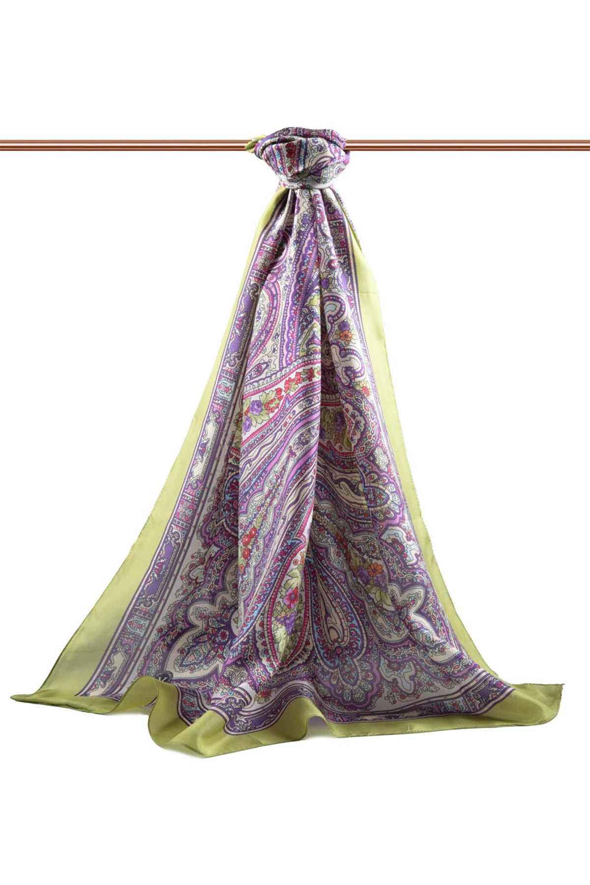 %100 İpek Etro Desenli Fıstık Yeşili Renkli 92x210 Şal