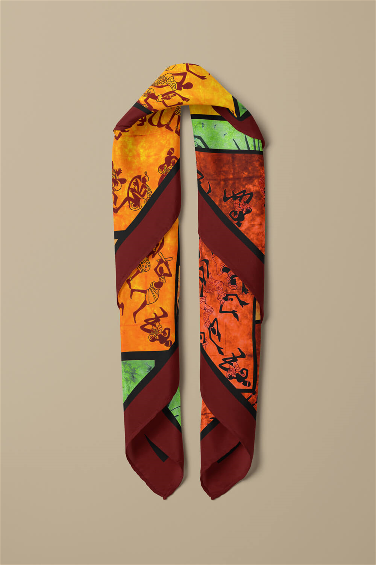 Z61 Kadın African Patchwork Desenli Bandana 50x50 DG0216-22