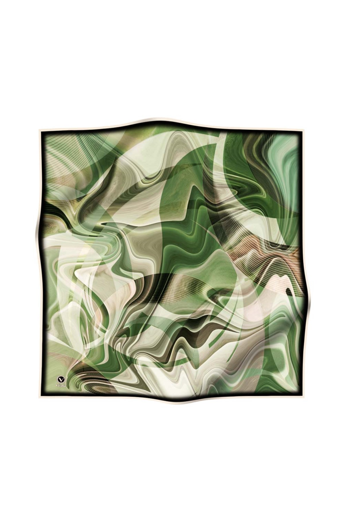 Twill Soyut Dalga Desenli Zümrüt Yeşili Renkli 90x90 Eşarp (İpek İçermez) Dikim Şekli : El Dikişi