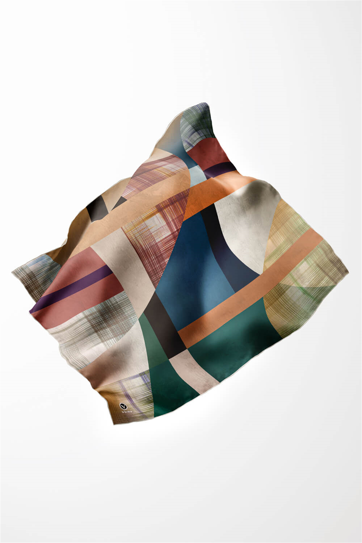 Twill Geometrik Desenli Petrol Yeşili Renkli 90x90 Eşarp (İpek İçermez) Kenar Dikiş Şekli El Dikişli