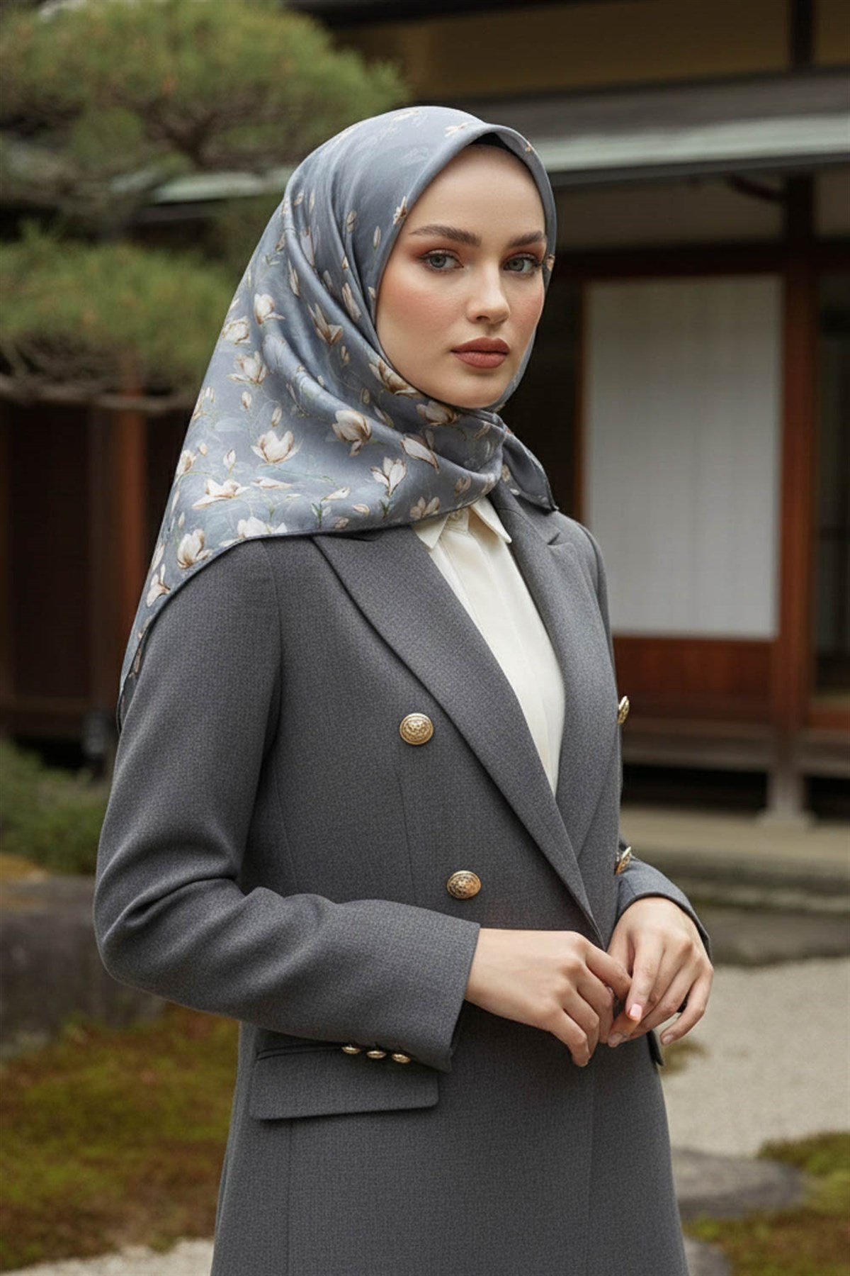 %100 Twill İpek Çiçek Desenli Mint Yeşili Renkli 90x90 Eşarp Dikim Şekli : El Dikişi