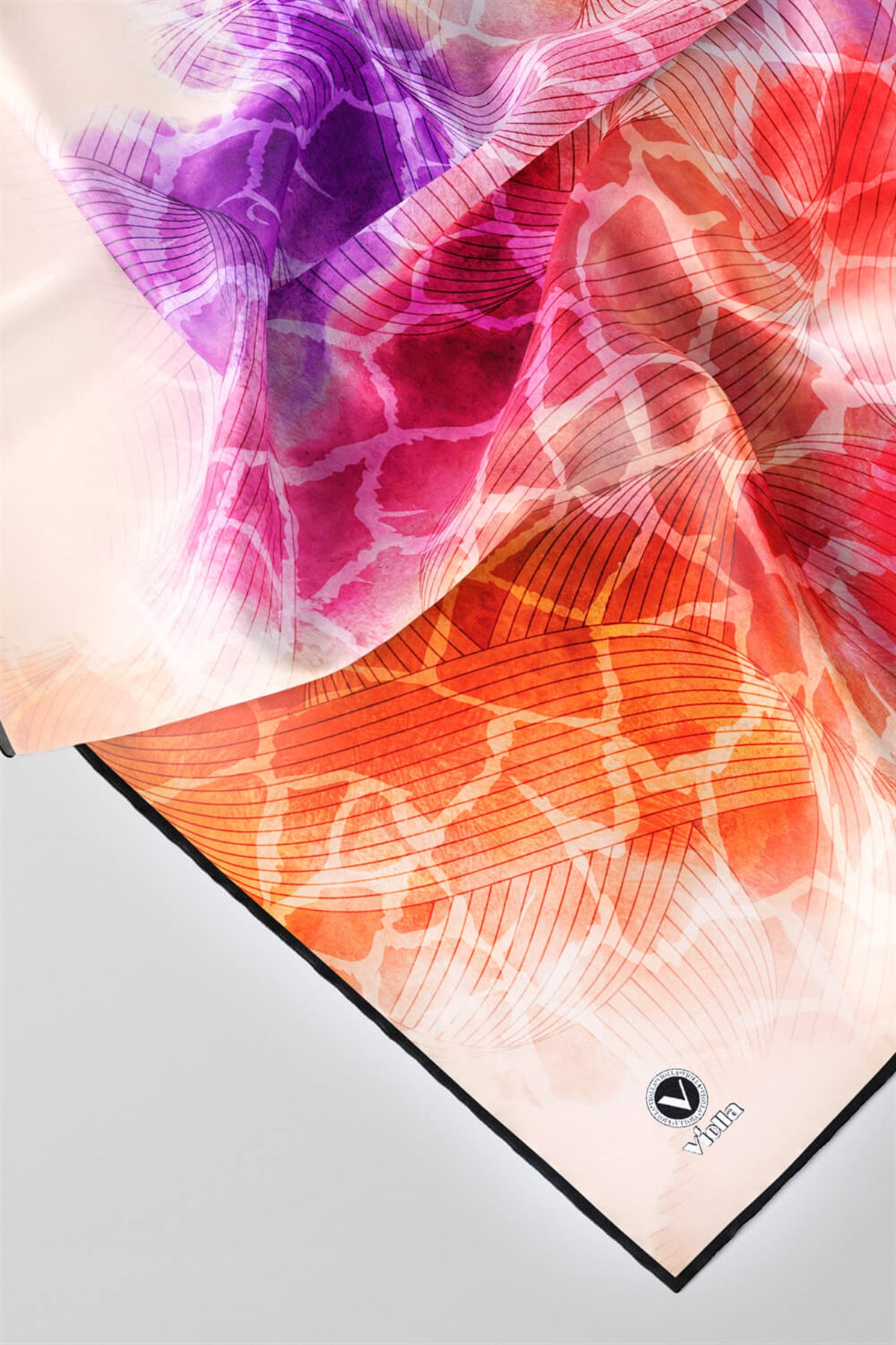 Twill Degradeli Ve Zürafa Desenli Taba Renkli 90x90 Eşarp (İpek İçermez) Kenar Dikiş Şekli El Dikişli
