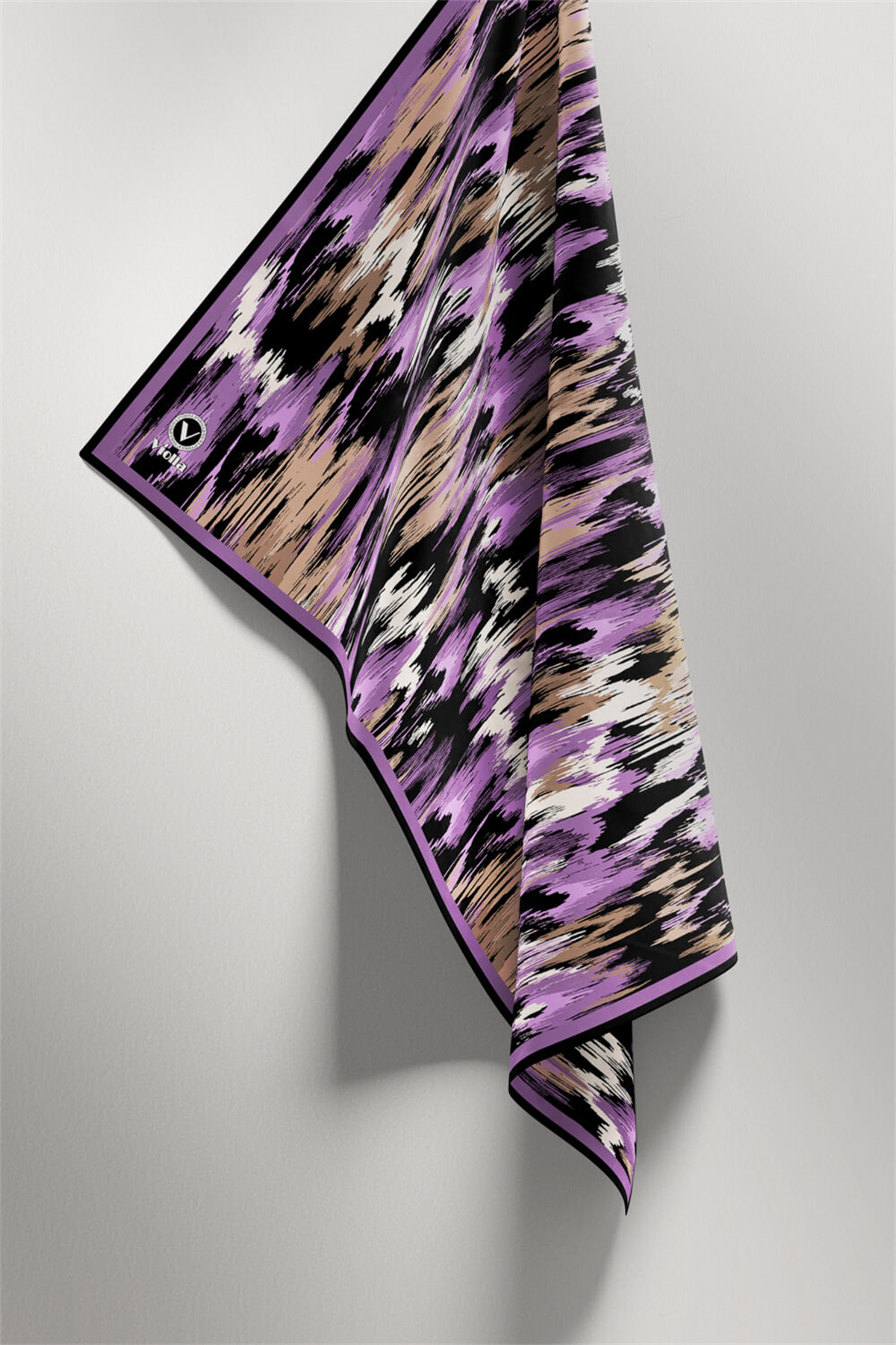 Twill Fırça Desenli Lila Renkli 90x90 Eşarp (İpek İçermez) Kenar Dikiş Şekli El Dikişli
