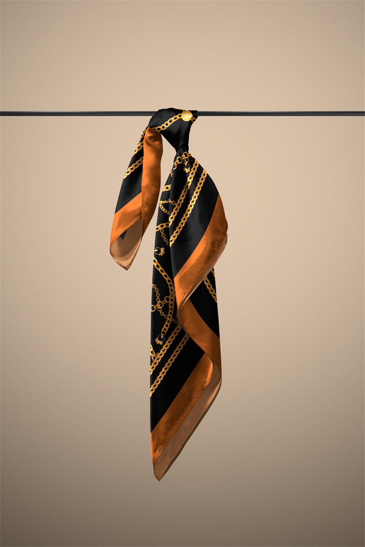 C28 Kadın Sarı Siyah Zincir Desenli 50x50 Bandana HYL DG01611-22