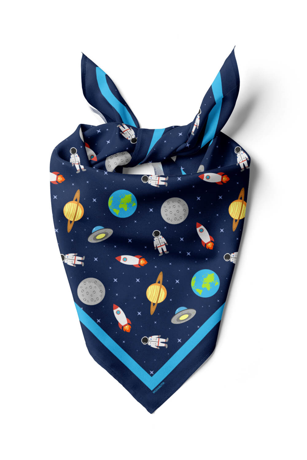 C50 Kadın Lacivert Beyaz Astronot Desenli 50x50 Bandana DG0967-22