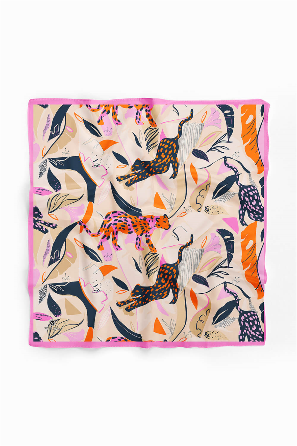 Saten İpek Kaplan Desenli Kadın Bandana