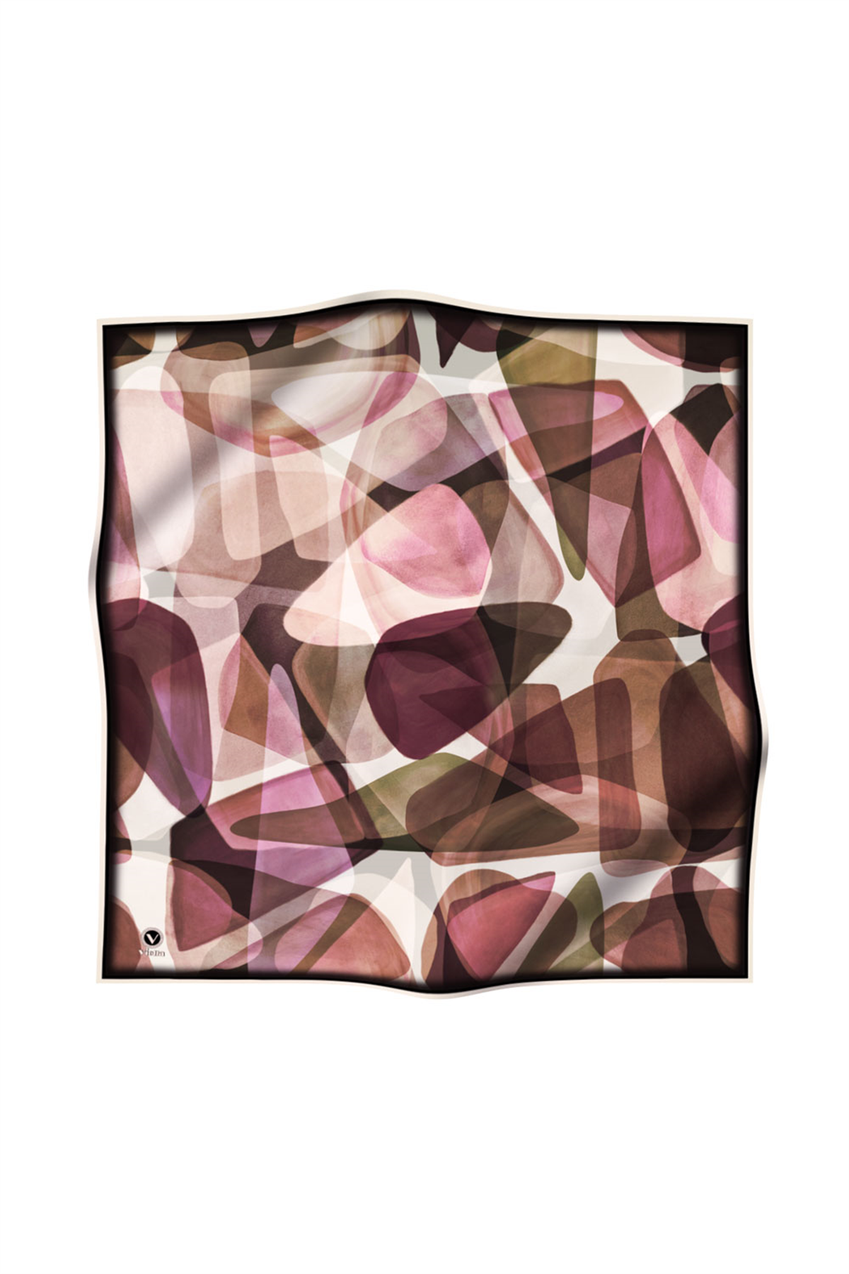 Twill Geometrik Batik Desenli Mürdüm Renkli 90x90 Eşarp (İpek İçermez) Kenar Dikiş Şekli El Dikişli