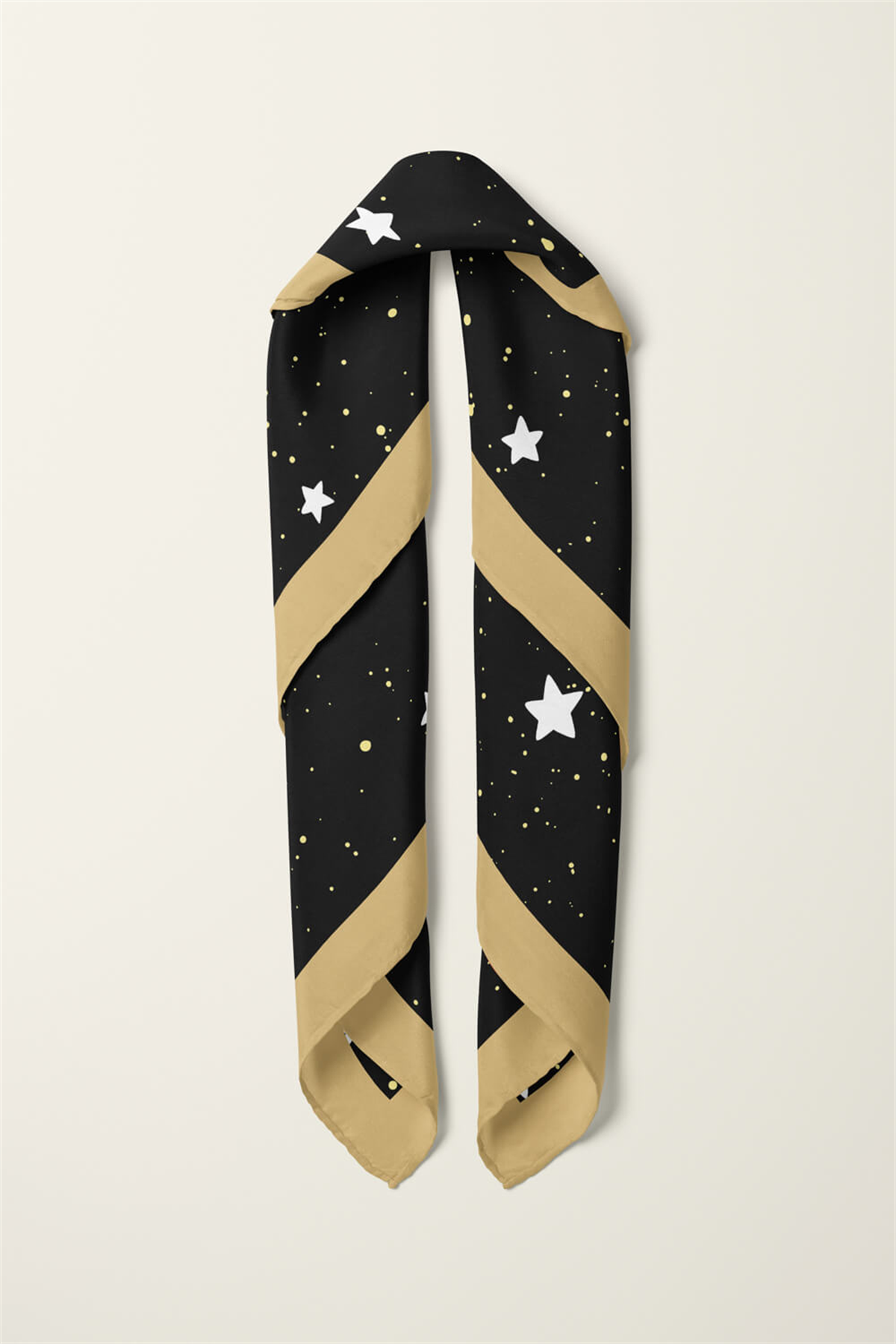 B41 Kadın Yıldız Desenli Bandana 50x50 Siyah DG0341-22 Snz
