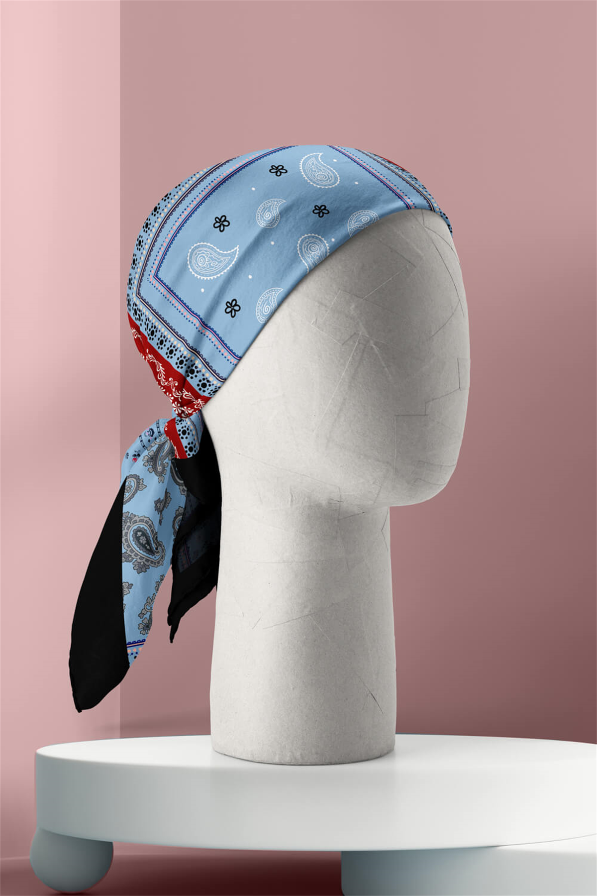 D66 Kadın Mavi Kare Desenli 50x50 Bandana HYL DG01218-22