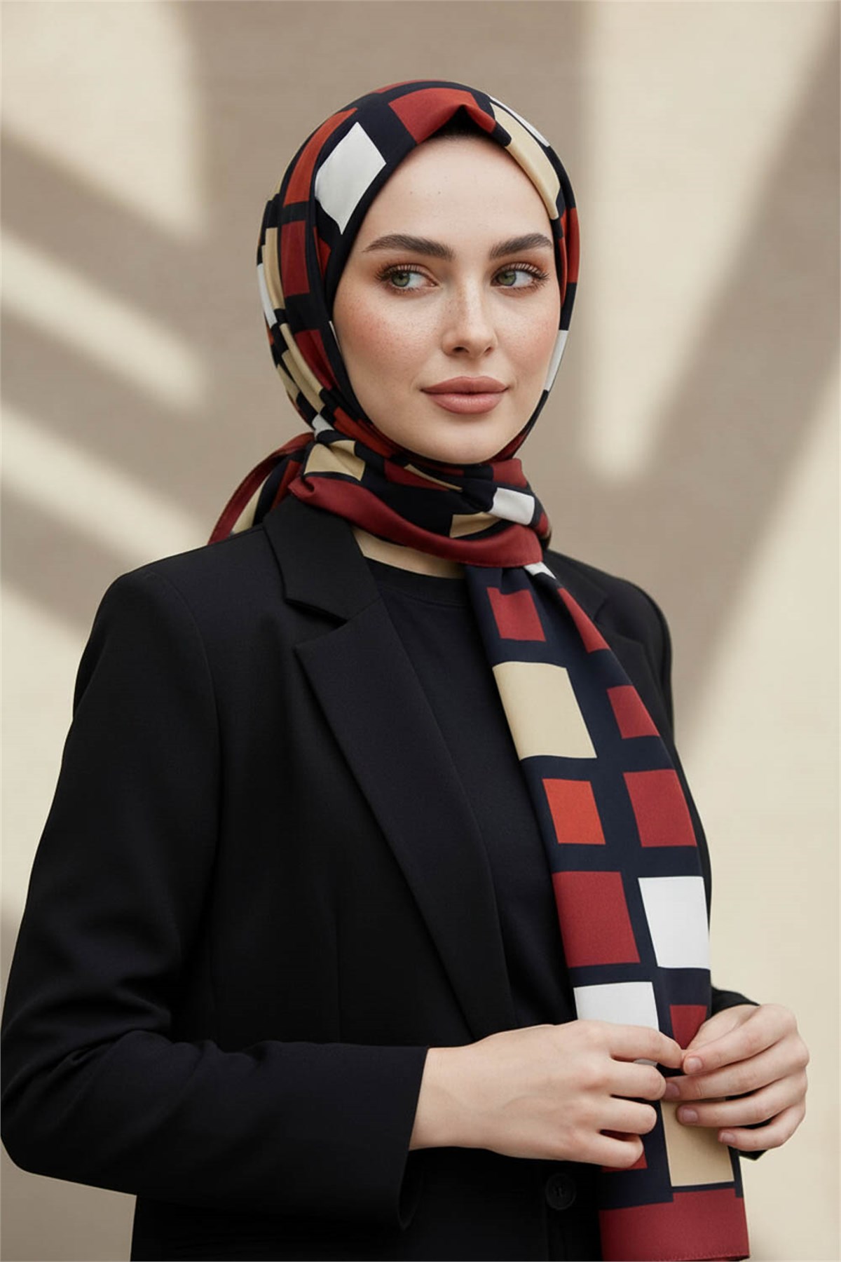 KREP KARE DESENLİ BORDO RENKLİ 75X195 KIRIŞMAZ ŞAL