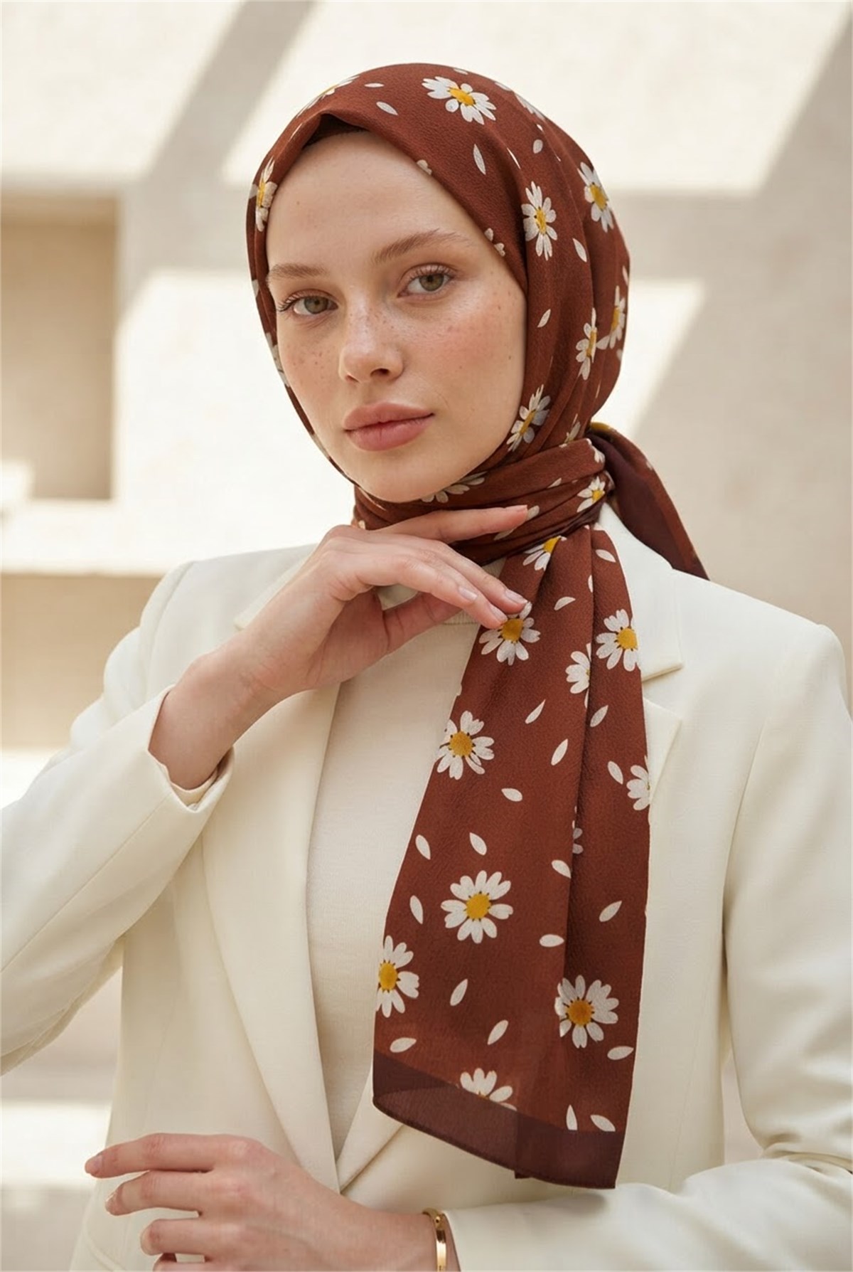 KREP PAPATYA DESENLİ BORDO RENKLİ 75X195 KIRIŞMAZ ŞAL