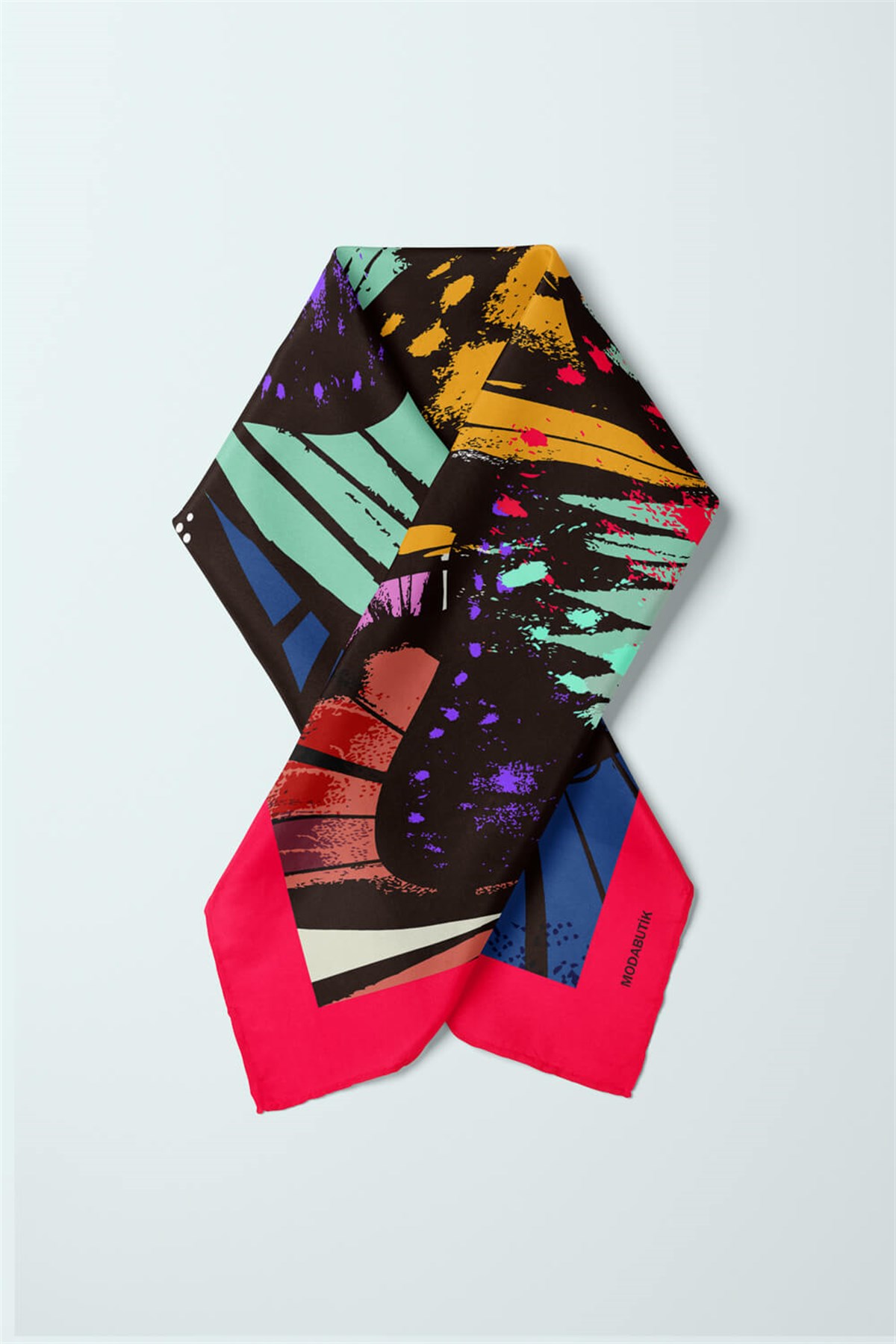 Violla Y24 Kadın Kelebek Desenli Bandana 50x50 Turkuaz Siyah DG0399-22