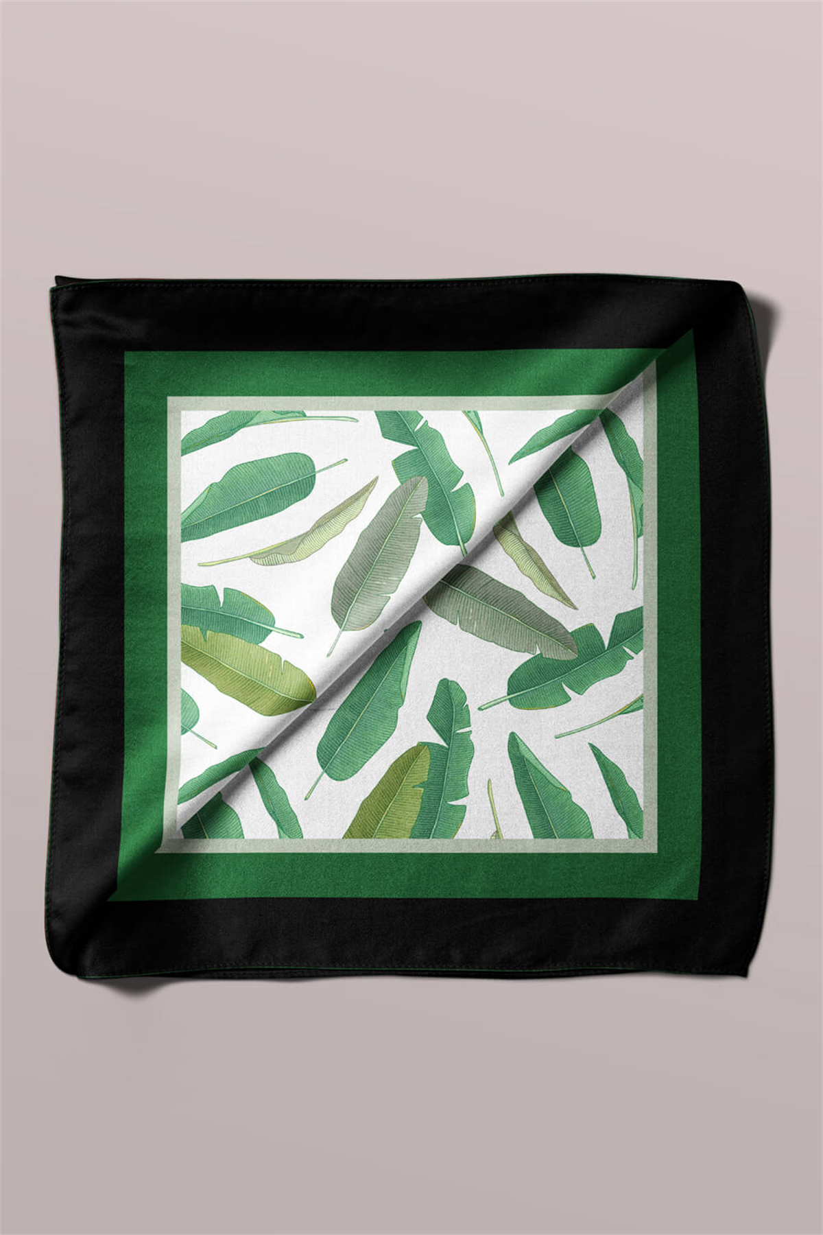 D38 Kadın Yeşil Yaprak Desenli 50x50 Bandana HYL DG01680-22