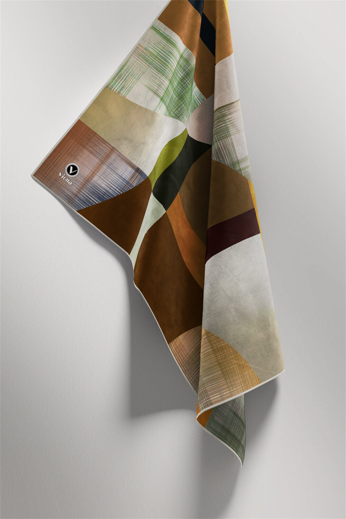 Twill Geometrik Desenli Vizon Renkli 90x90 Eşarp (İpek İçermez) Kenar Dikiş Şekli El Dikişli