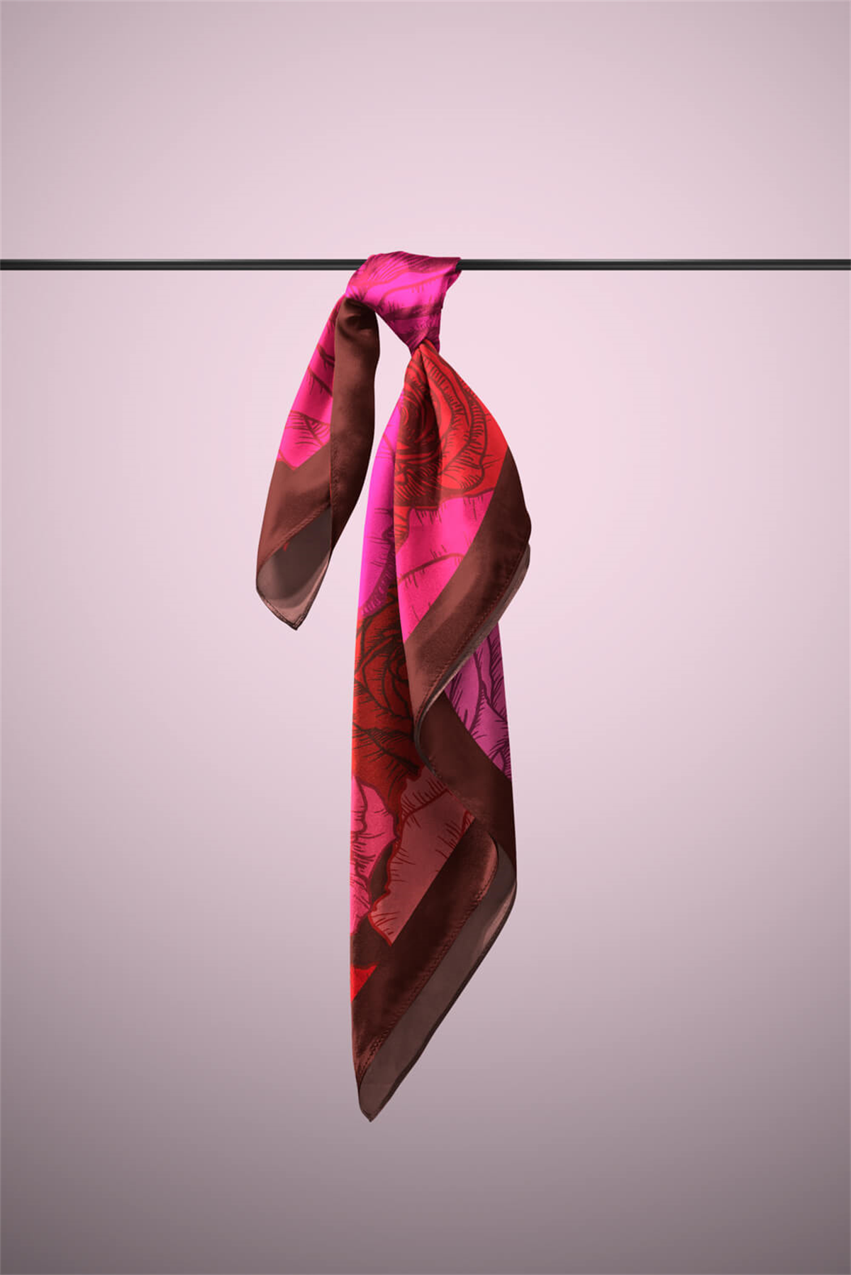 F1  Kadın Gül Desenli Bandana 50x50 Kırmızı  DG0133-22