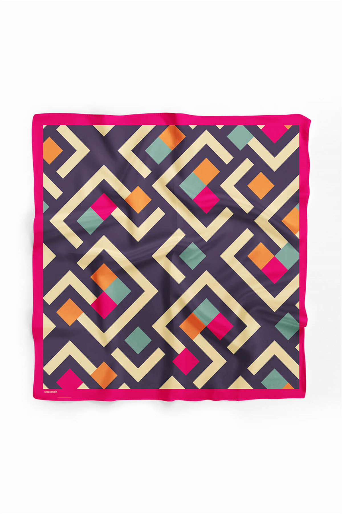 V48 Kadın Geometric Desenli Bandana 50x50 Mavi DG0119-22