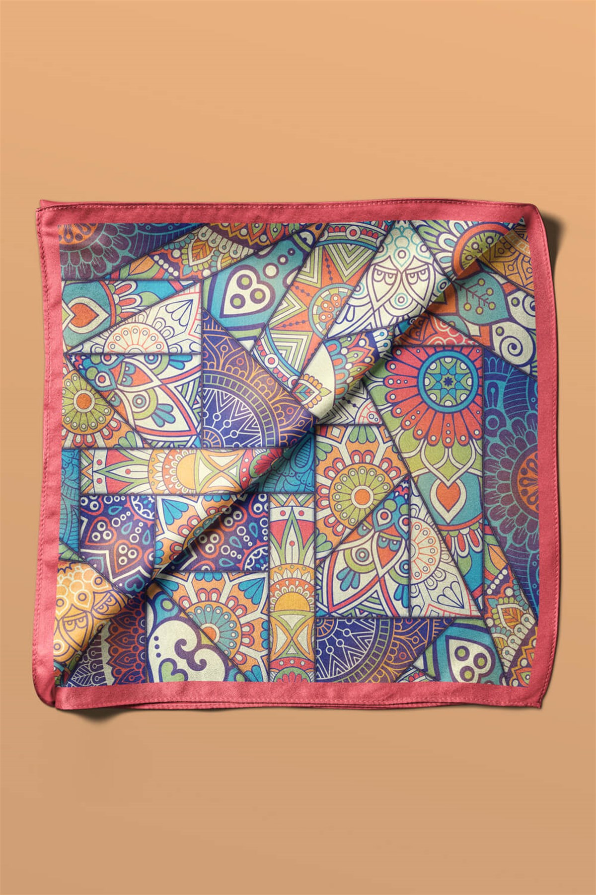 %100 İpek Mandala Desenli Kadın Bandana