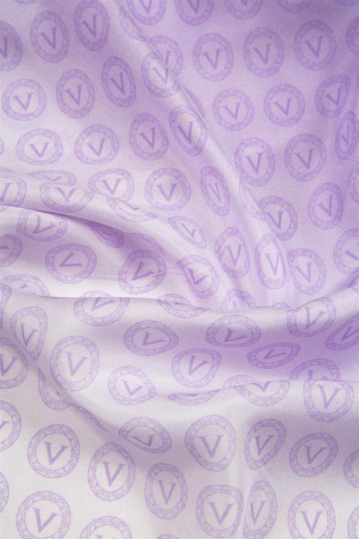 %100 İpek Degradeli Ve Monogram Desenli Lila - Gold Renkli 92x210 Şal