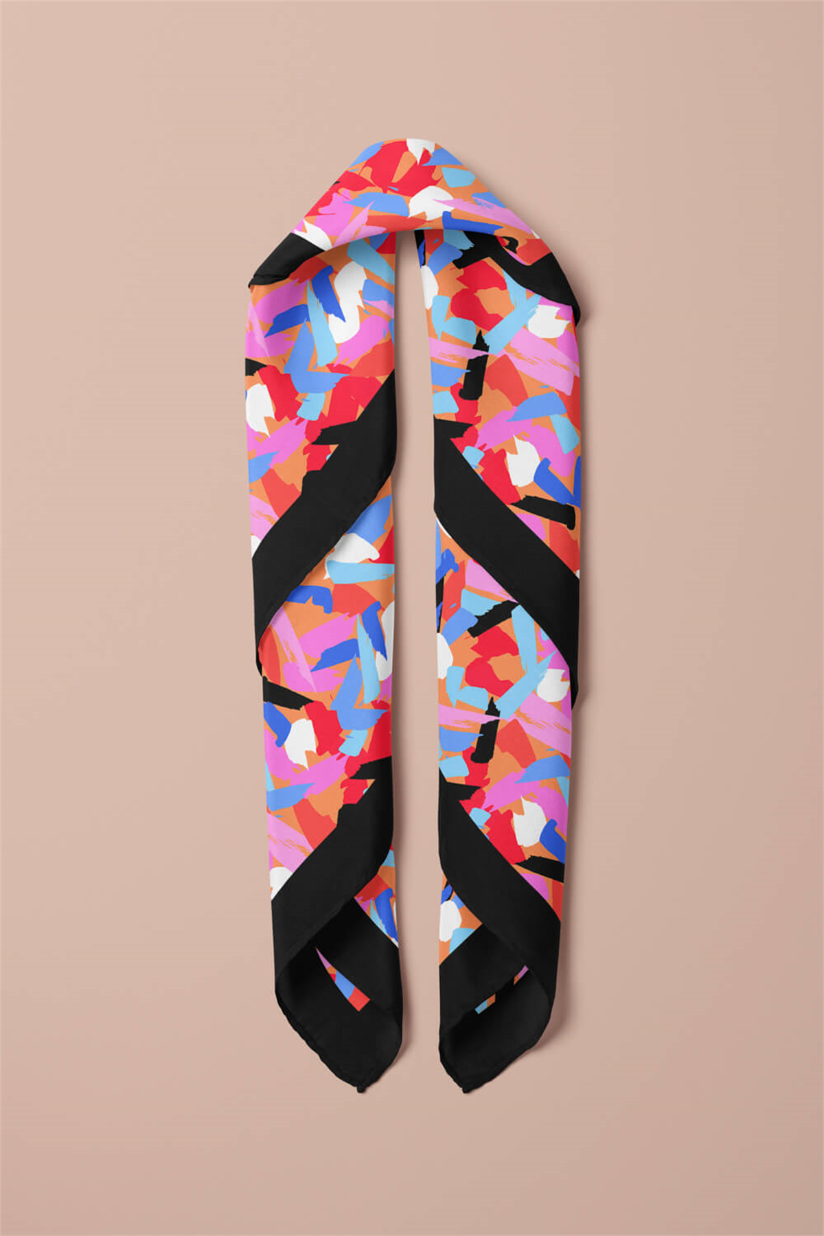 B39 Kadın Çok Renkli Fırça Efekli Desenli 50x50 Bandana HYL DG0758-22