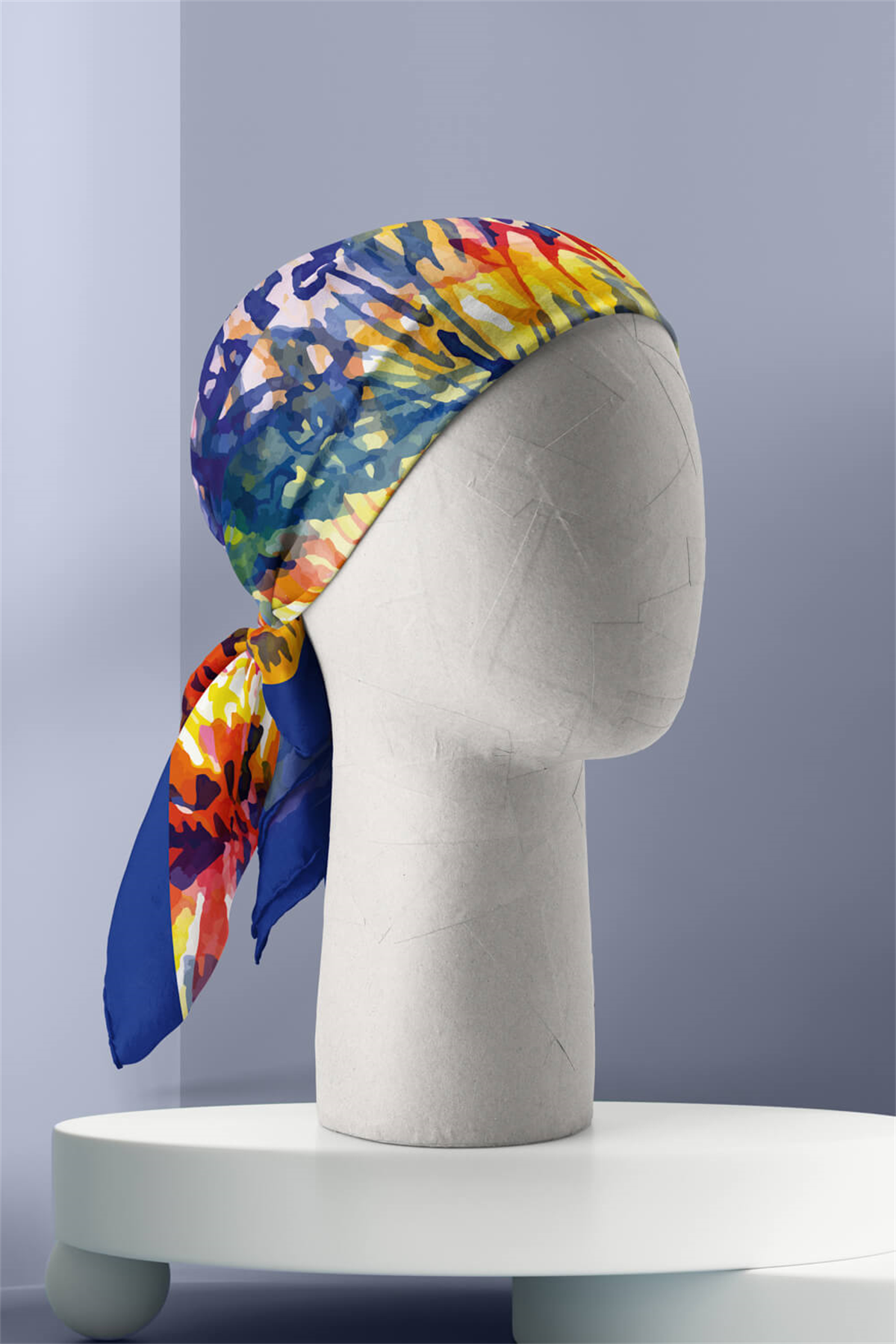 D106 Kadın Yağlı Boya Desenli Bandana 50x50 Sarı DG0299-22