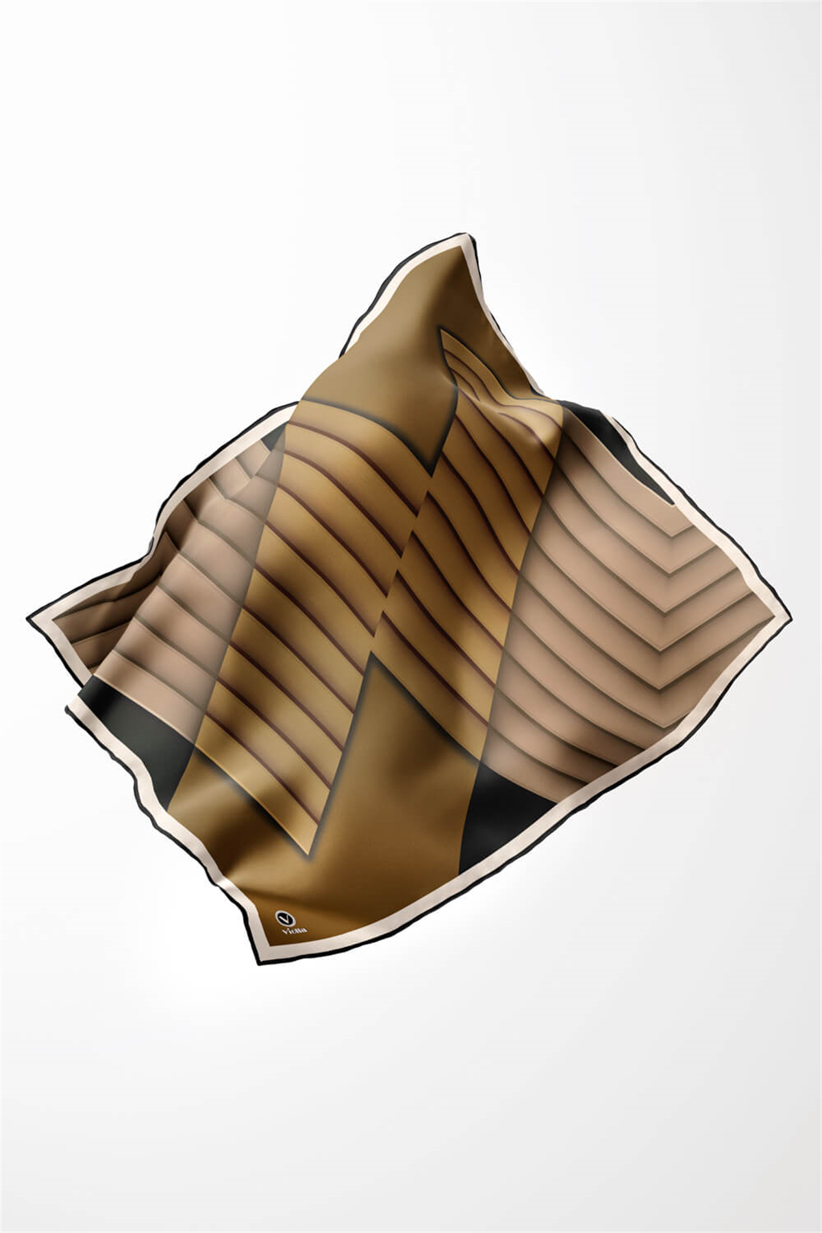 Rayon Zikzak Çizgi Desenli Hardal Renkli 90x90 Eşarp (İpek İçermez) Dikim Şekli : El Dikişi